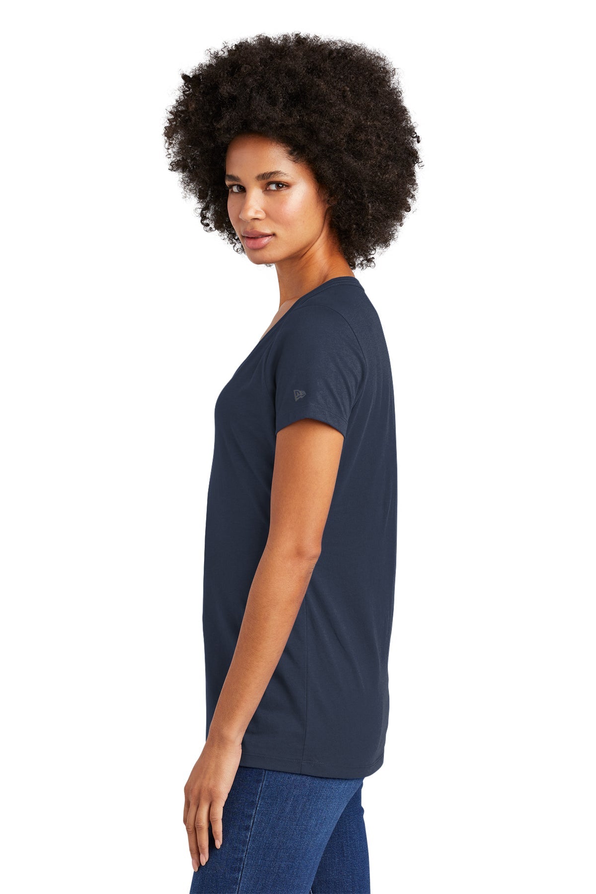 New Era Ladies Heritage Blend V-Neck Custom Printed Tee's, True Navy