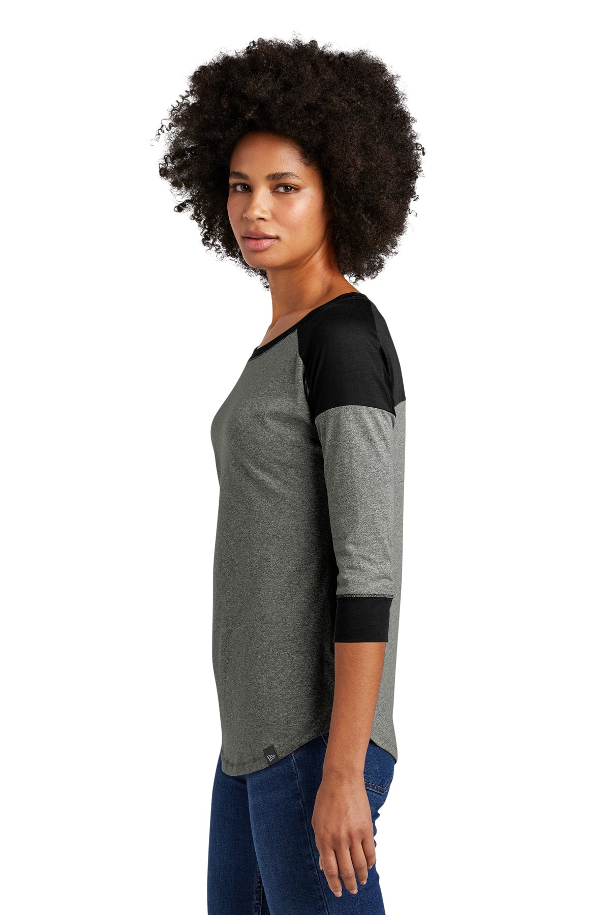 New Era Ladies Heritage Blend 3/4-Sleeve Baseball Printed Tee's, Black/ Black Twist