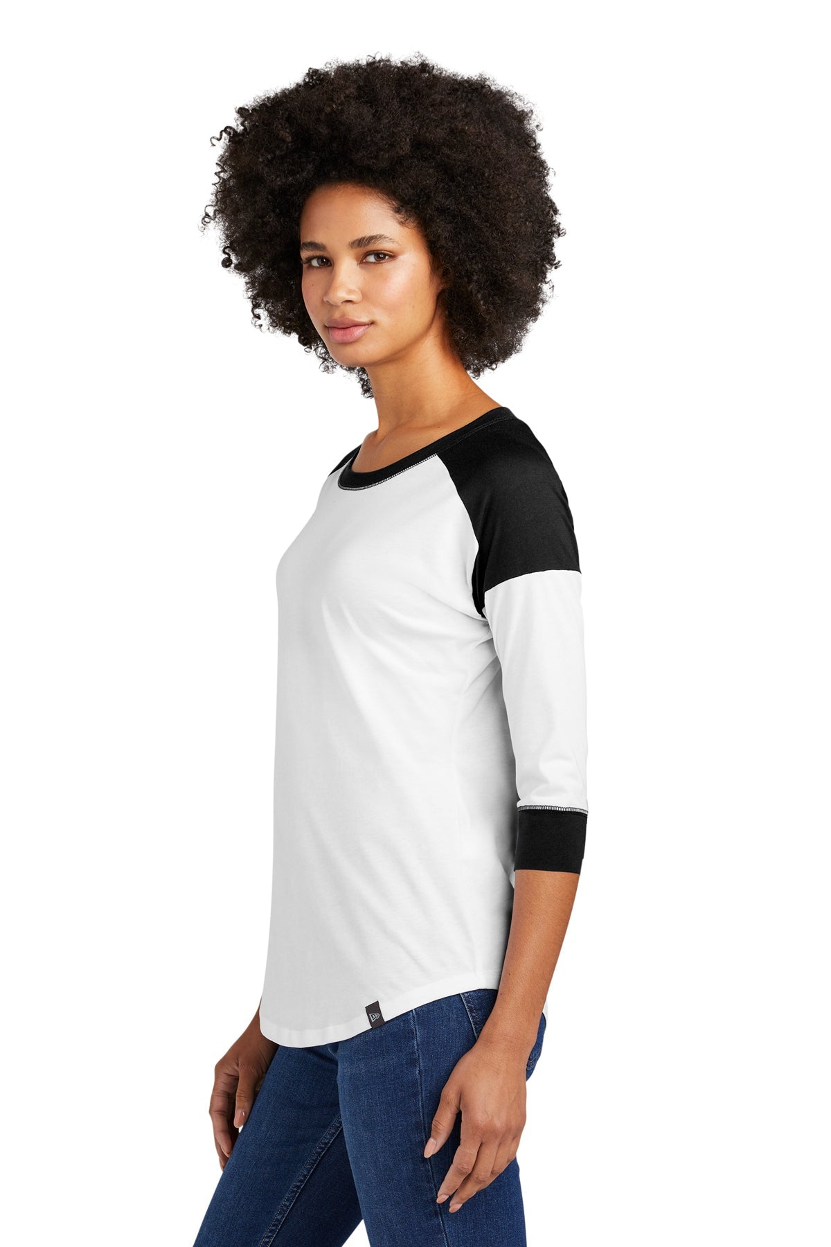 New Era Ladies Heritage Blend 3/4-Sleeve Baseball Printed Tee's, Black/ White