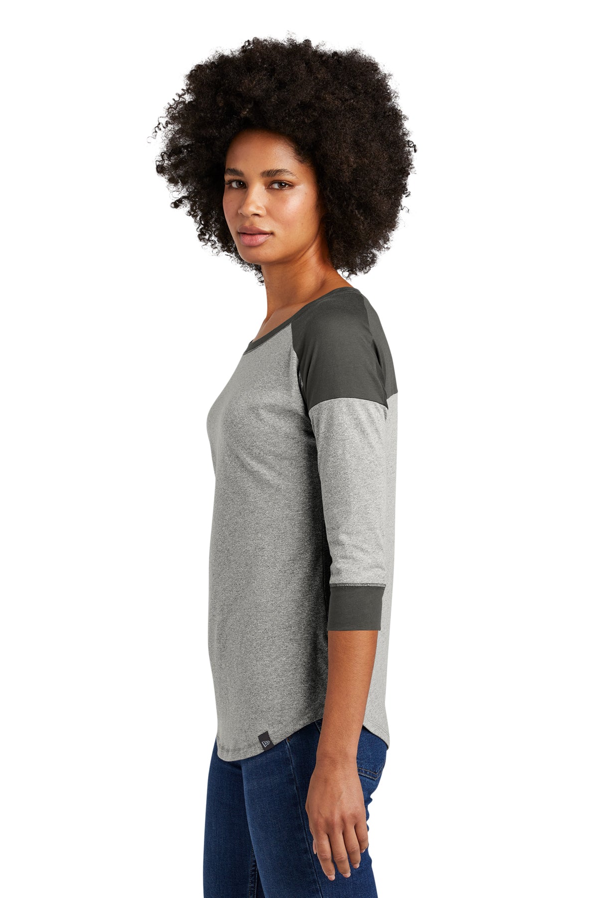 New Era Ladies Heritage Blend 3/4-Sleeve Baseball Printed Tee's, Graphite/ Light Graphite Twist