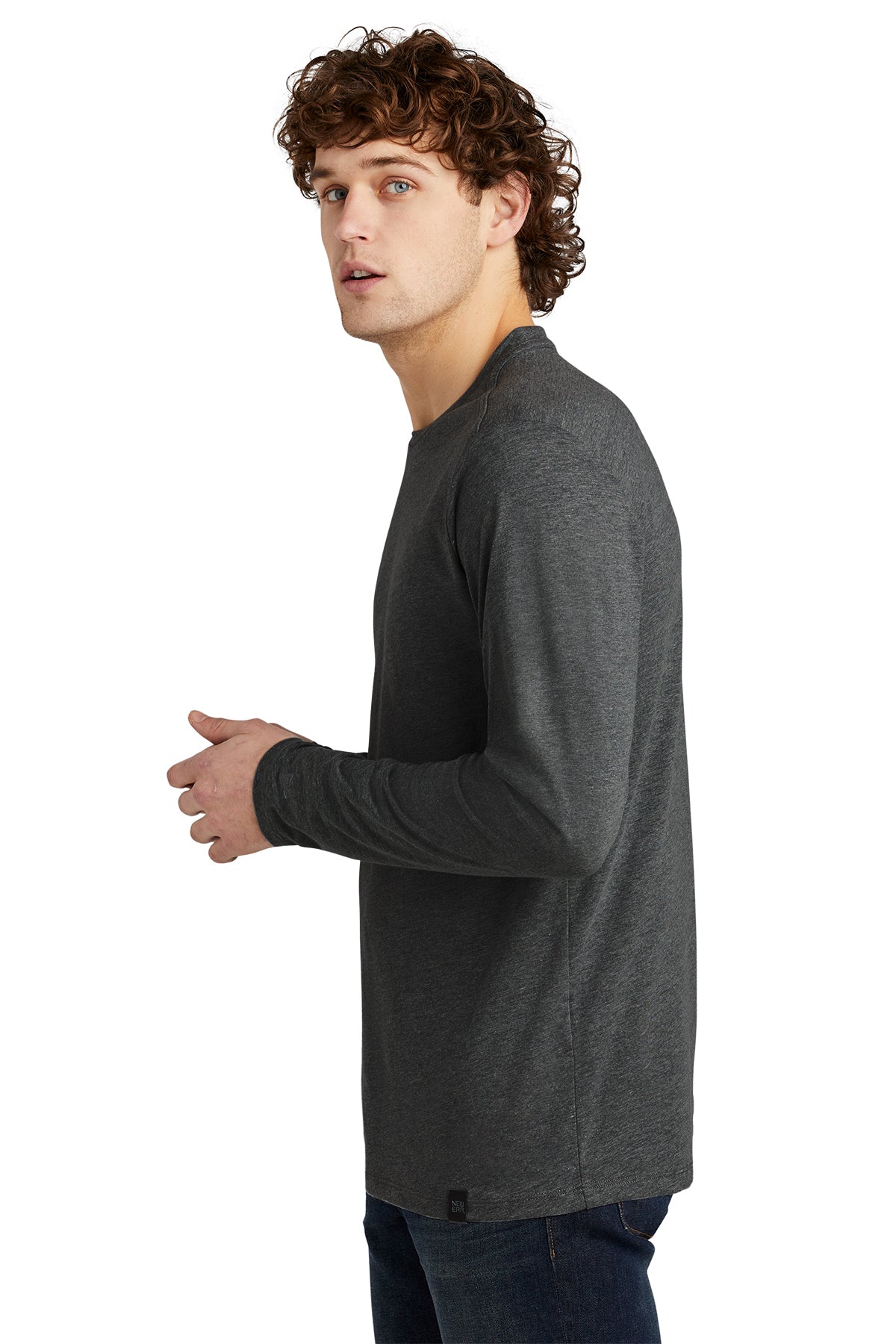 New Era Heritage Blend Long Sleeve Crew Custom Printed Tee's, Black Heather