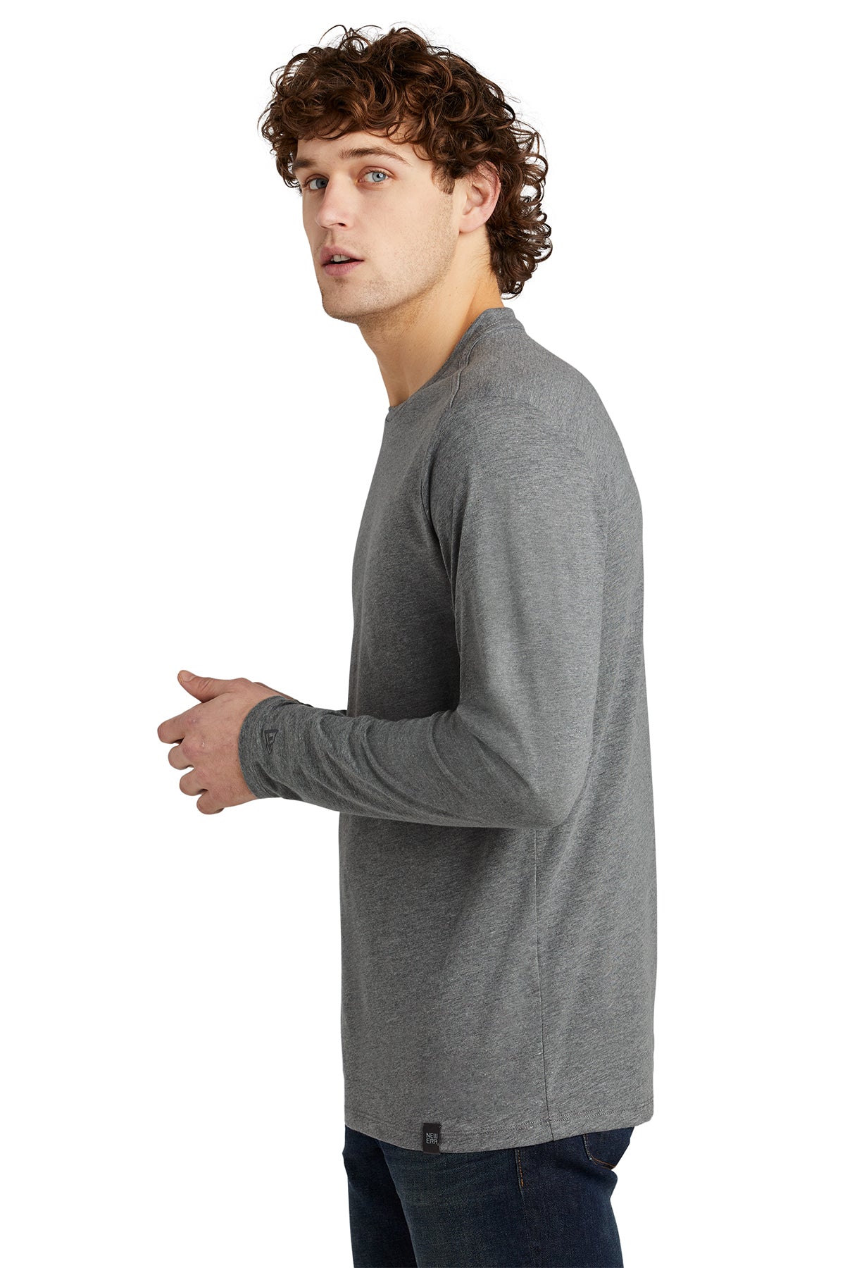 New Era Heritage Blend Long Sleeve Crew Custom Printed Tee's, Shadow Grey Heather