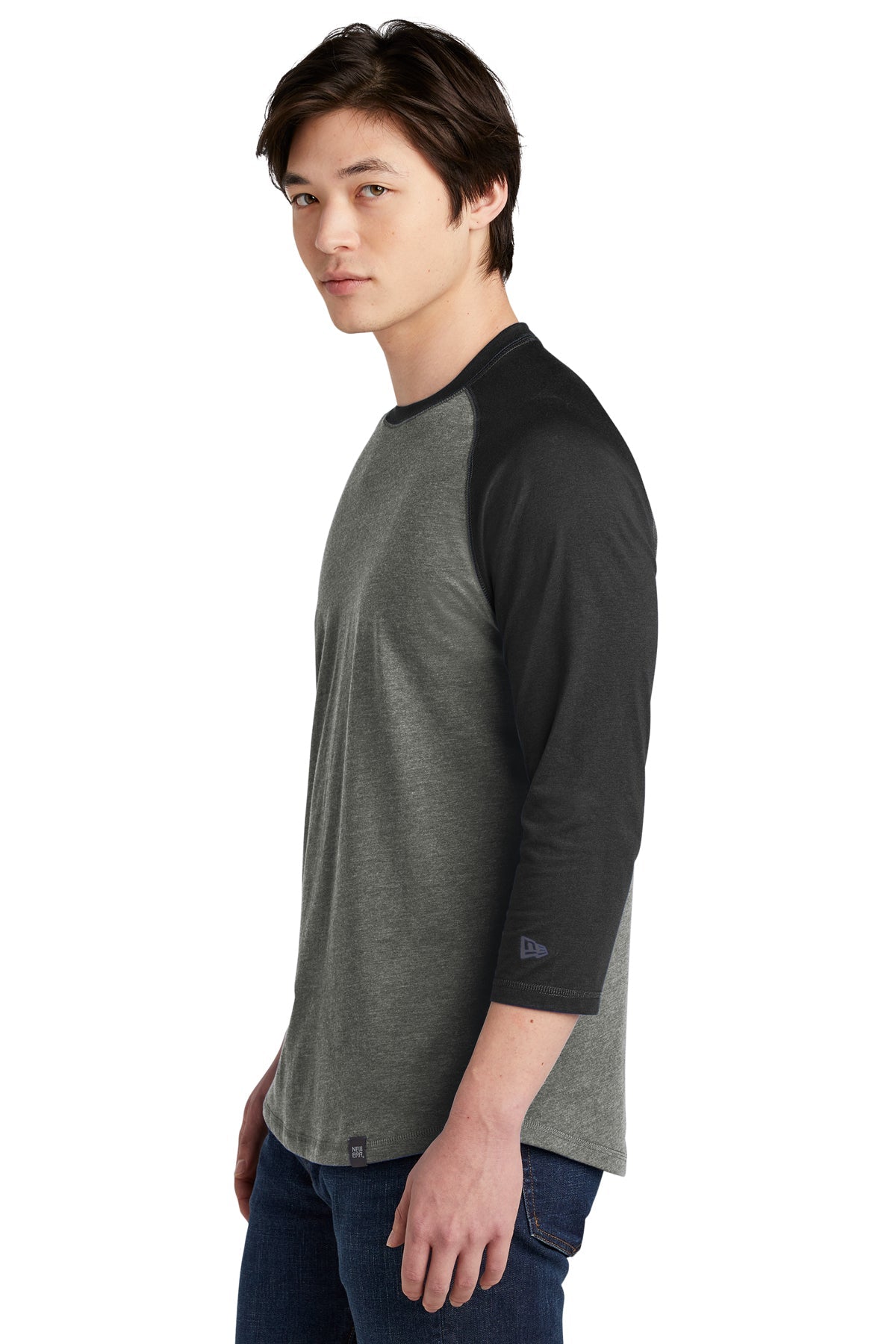 New Era Heritage Blend 3/4-Sleeve Baseball Printed Tee's, Black/ Black Twist