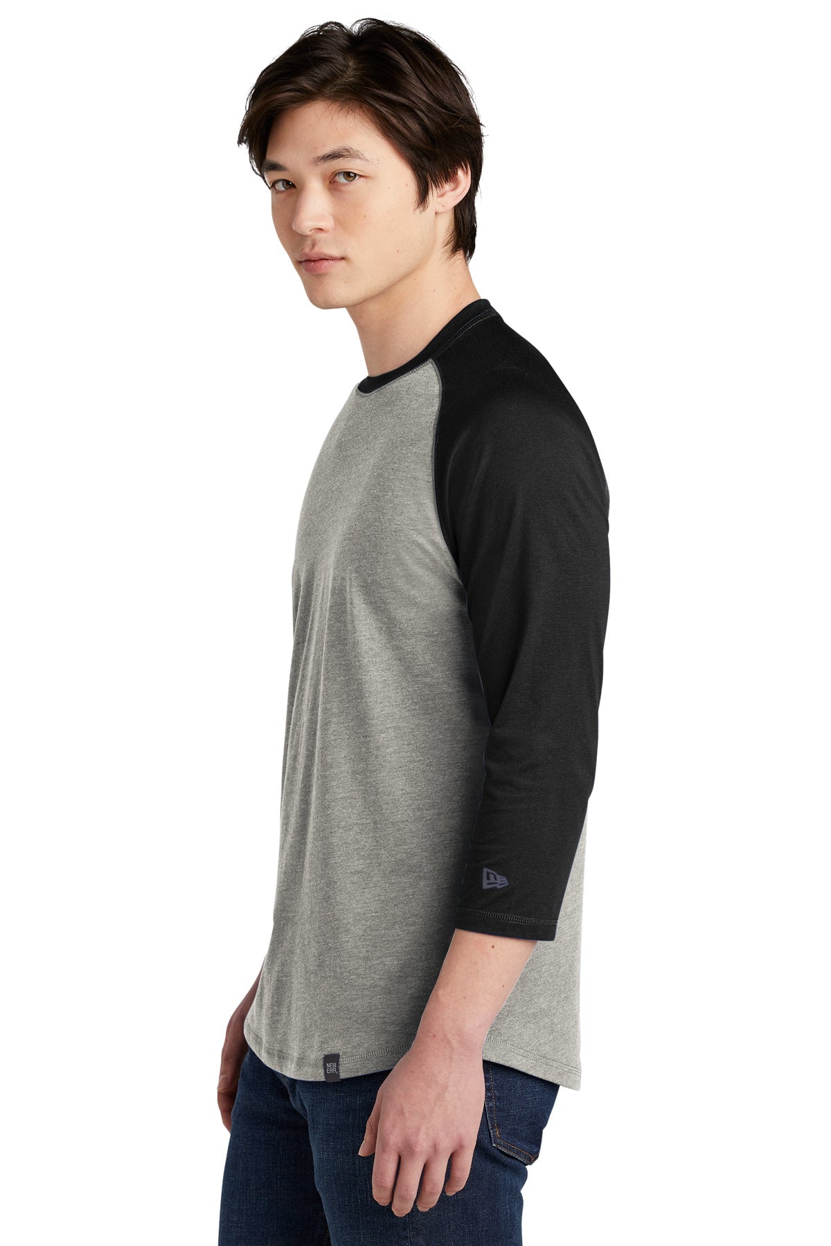 New Era Heritage Blend 3/4-Sleeve Baseball Printed Tee's, Black/ Rainstorm Grey Heather