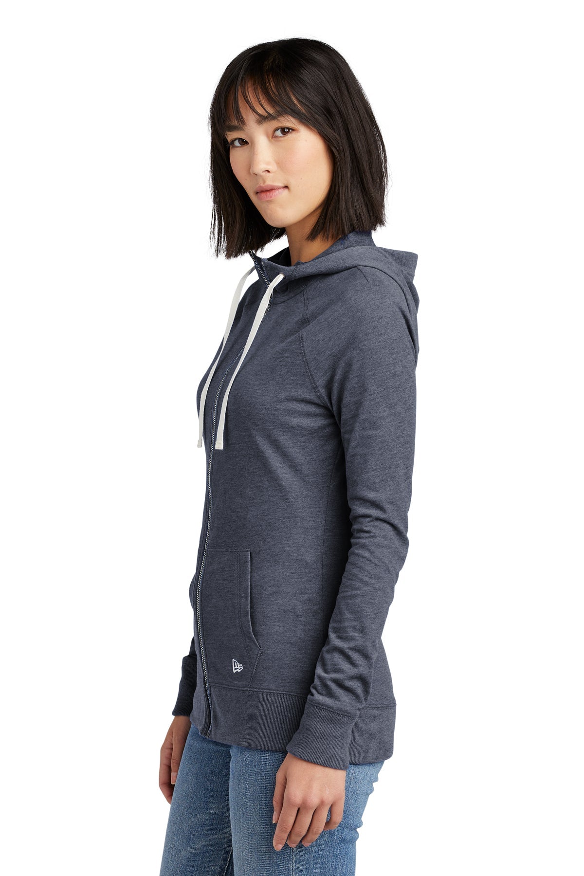 New Era Ladies Sueded Cotton Custom Zip Hoodies, True Navy Heather