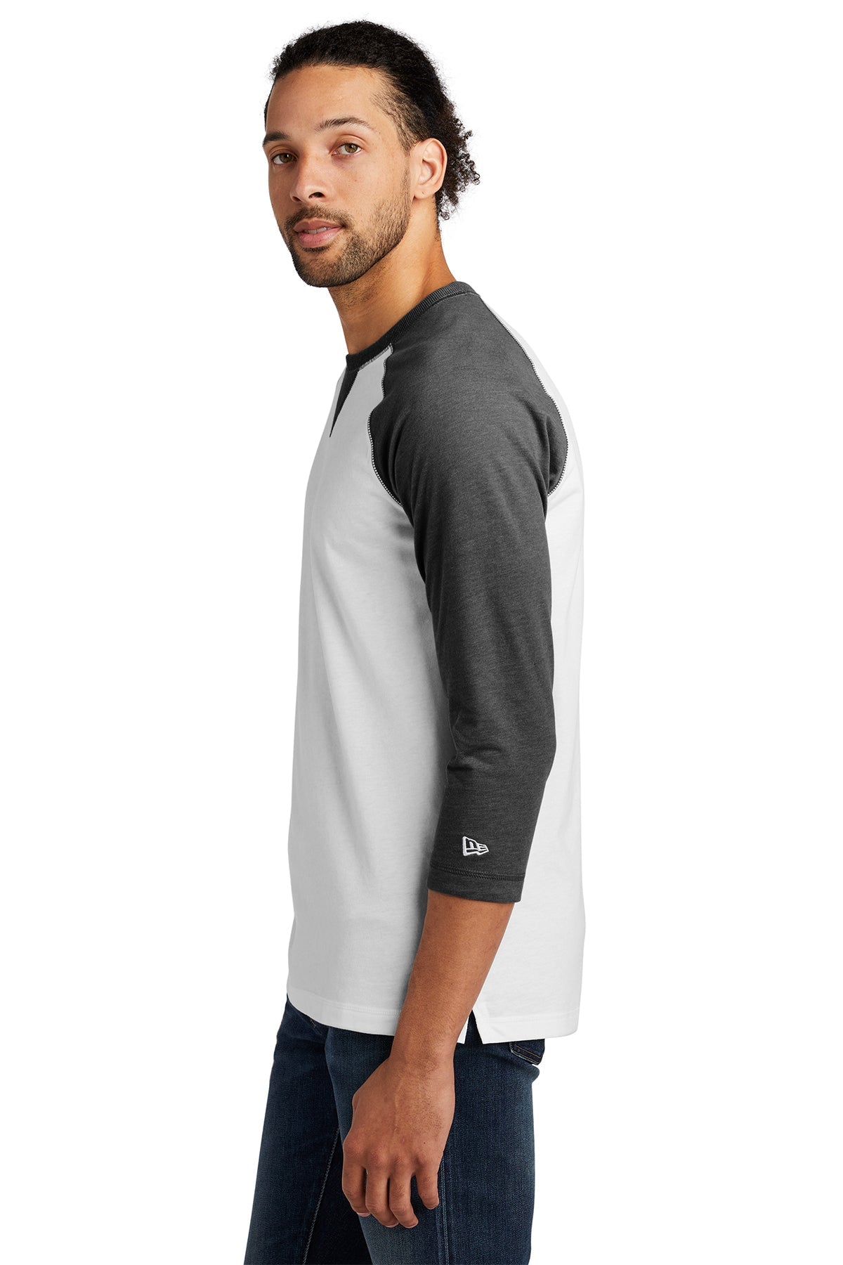 New Era Sueded Cotton 3/4-Sleeve Printed Tee's, Black Heather/ White