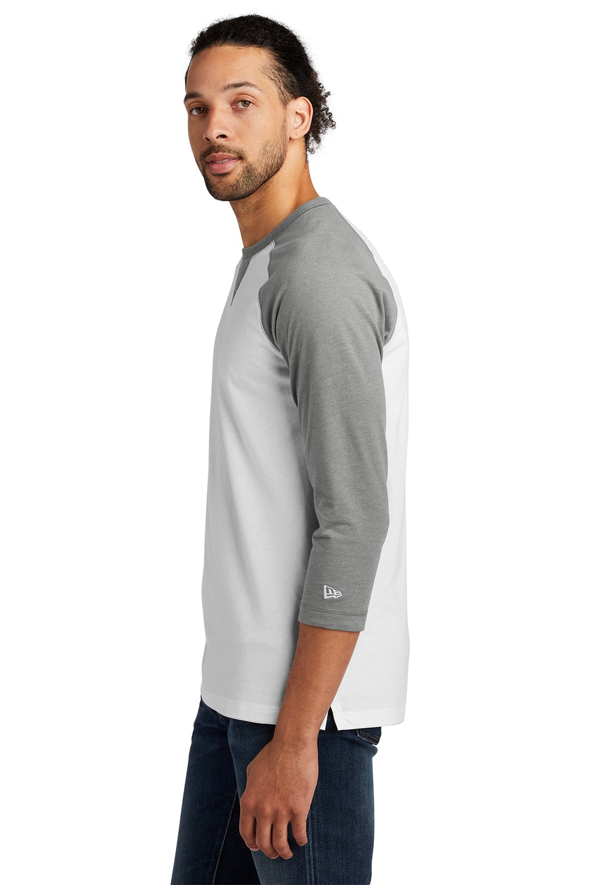 New Era Sueded Cotton 3/4-Sleeve Printed Tee's, Shadow Grey Heather/ White