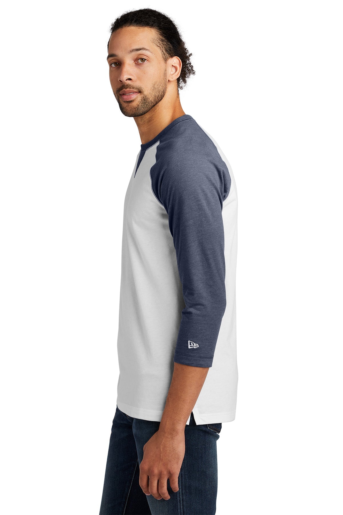New Era Sueded Cotton 3/4-Sleeve Printed Tee's, True Navy Heather/ White