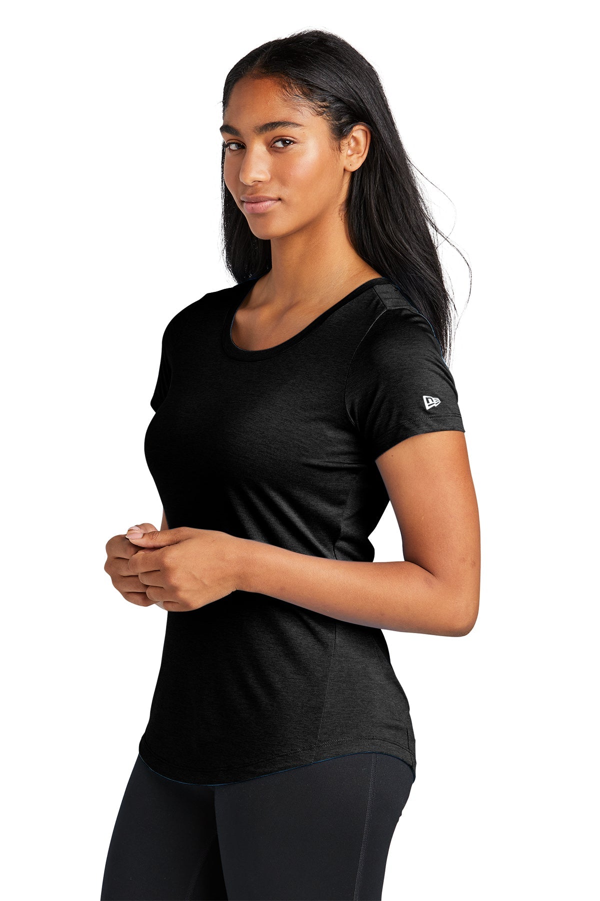 New Era Ladies Performance Scoop Neck Printed Tee's, Black Solid