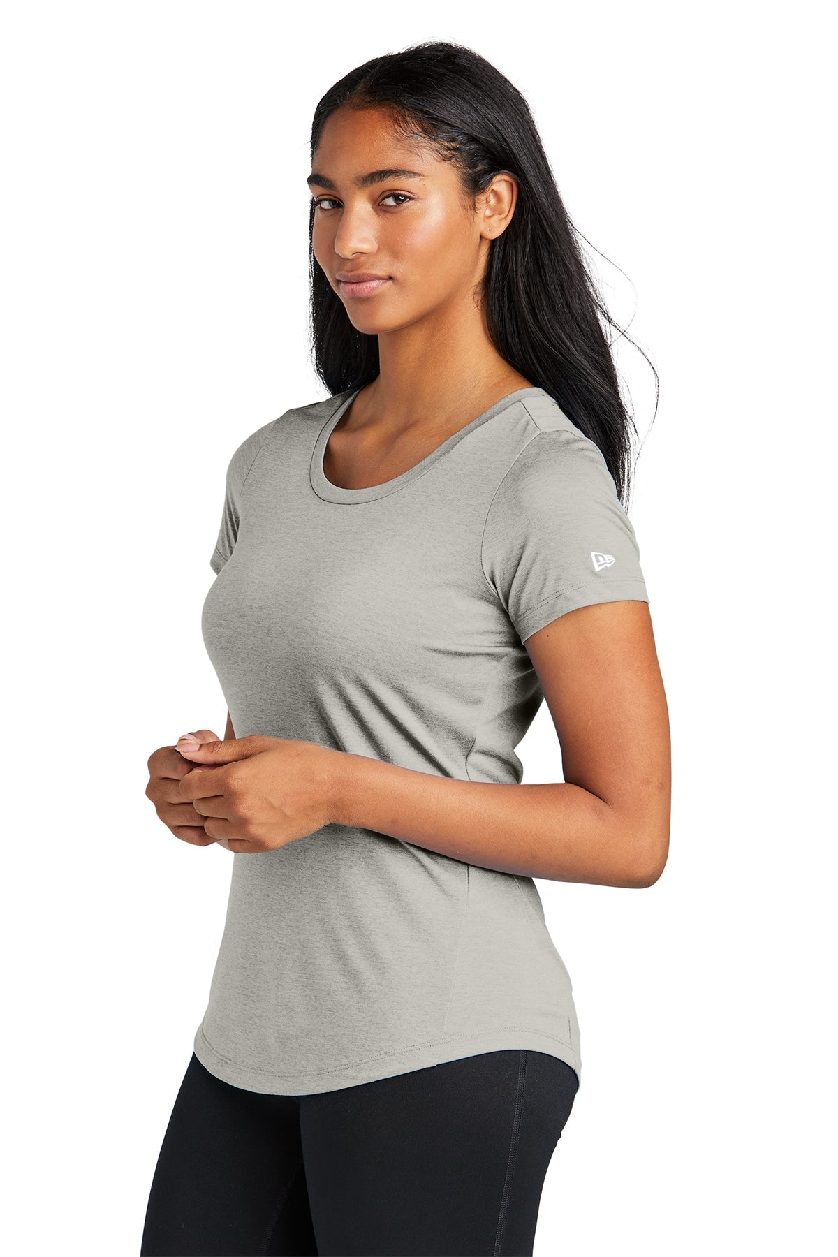 New Era Ladies Performance Scoop Neck Printed Tee's, Rainstorm Grey