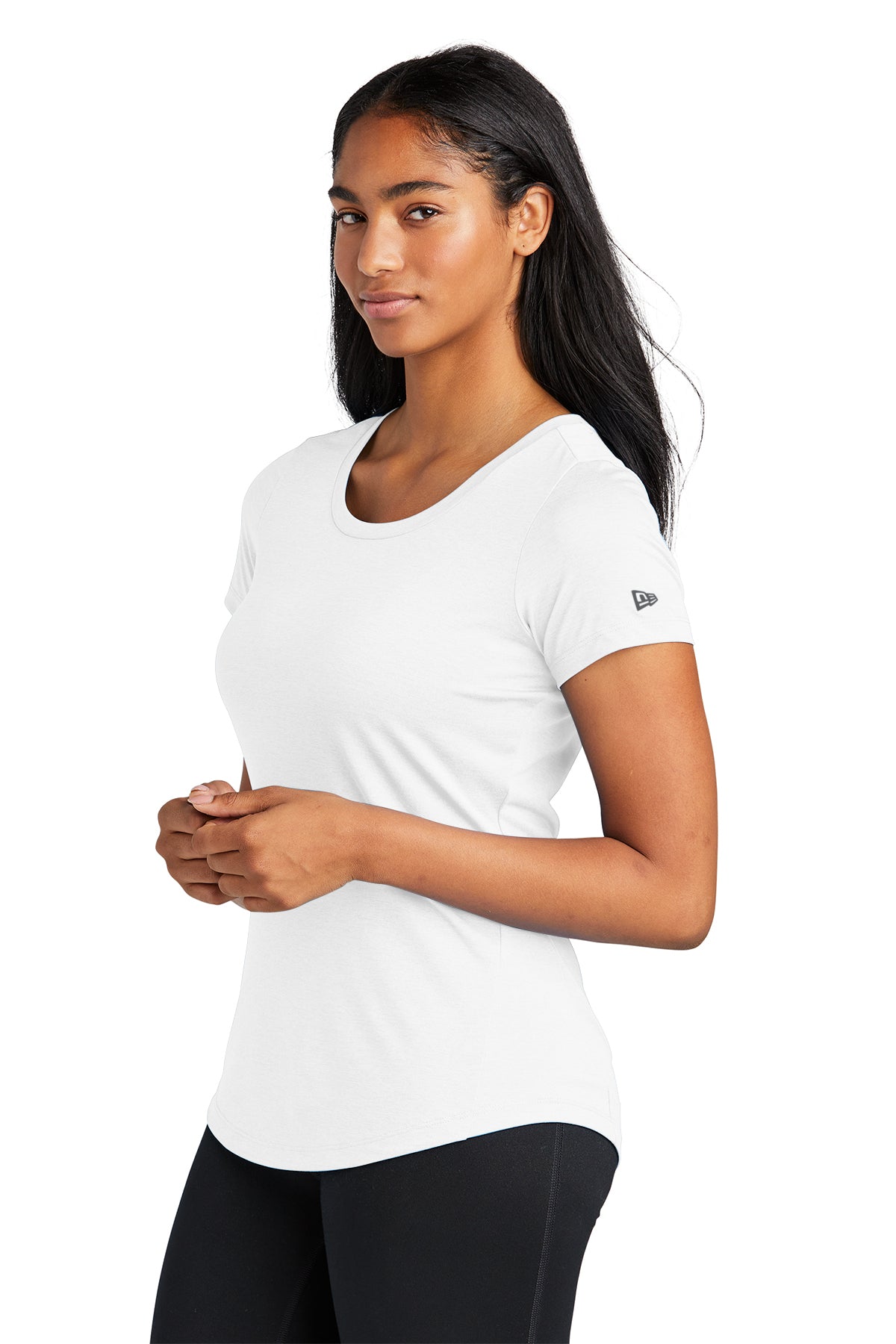 New Era Ladies Performance Scoop Neck Printed Tee's, White Solid