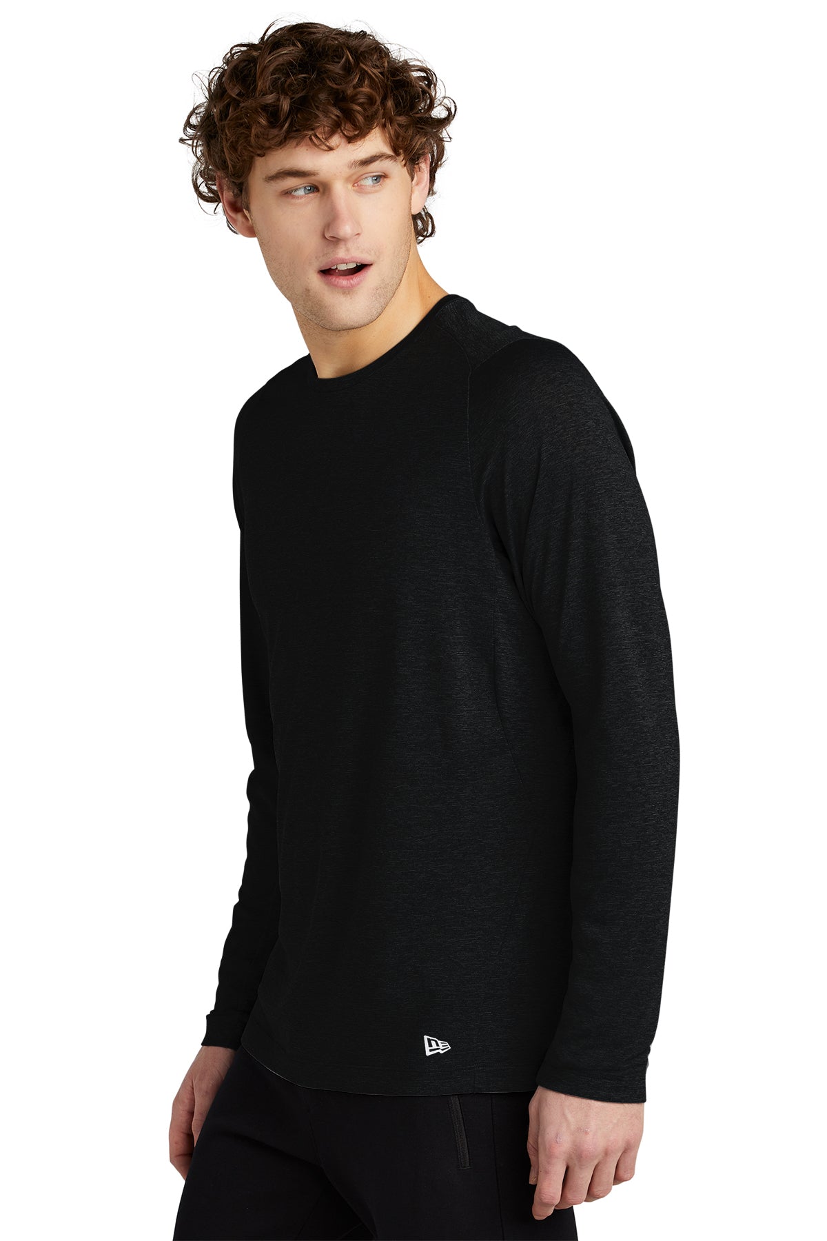 New Era Performance Long Sleeve Printed Tee's, Black Solid