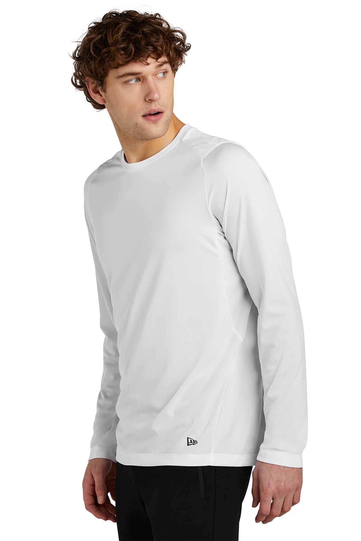 New Era Performance Long Sleeve Printed Tee's, White Solid