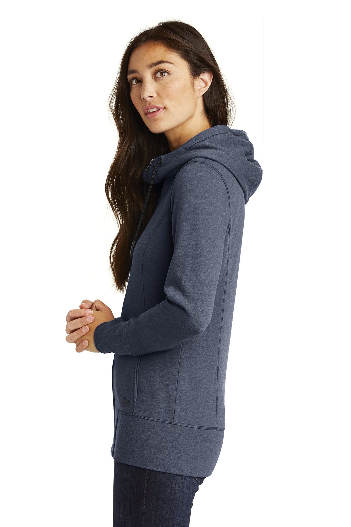 New Era Ladies Tri Blend Fleece Custom Zip Hoodies, True Navy Heather