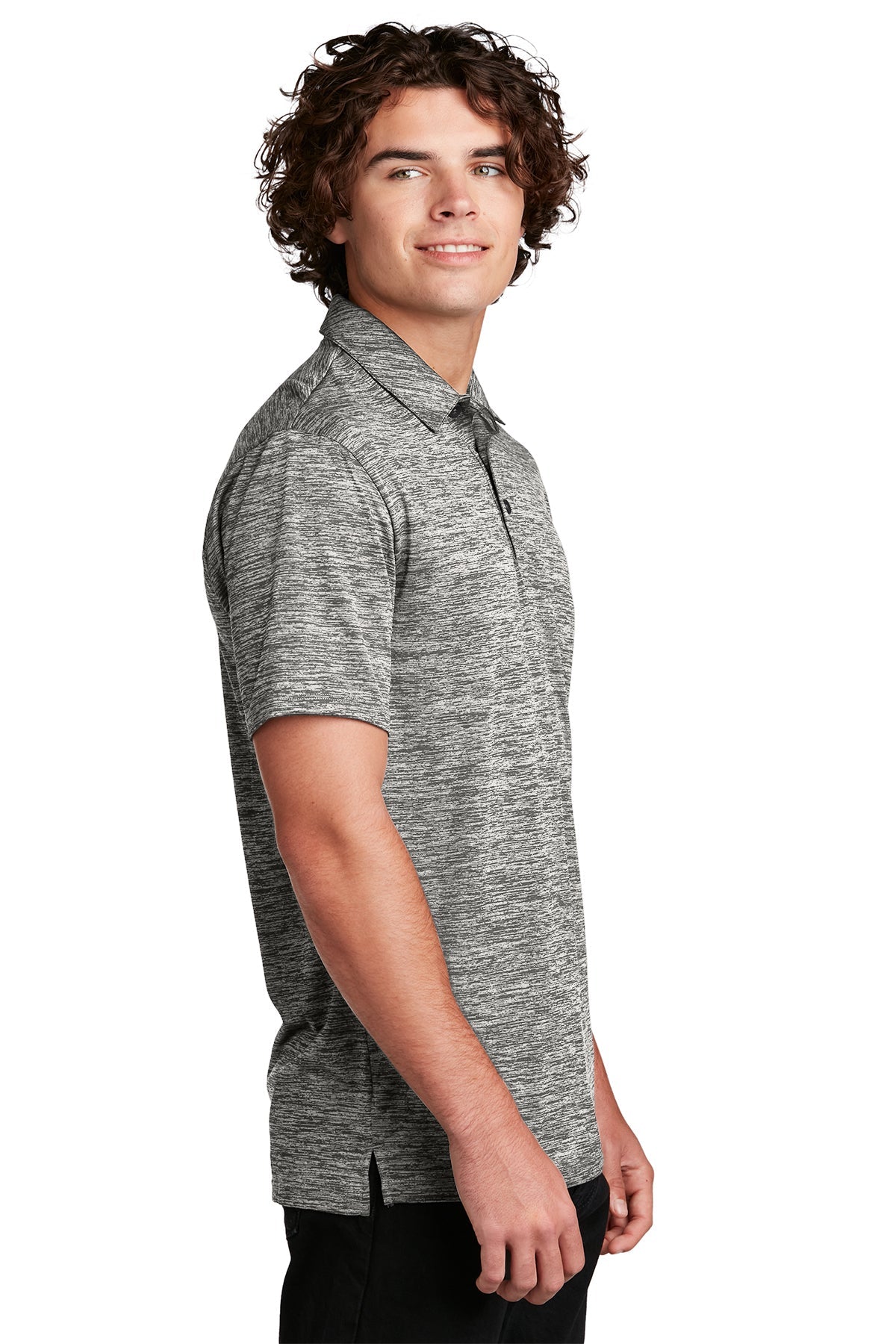 Sport-Tek PosiCharge Branded Electric Heather Polos, Black Electric