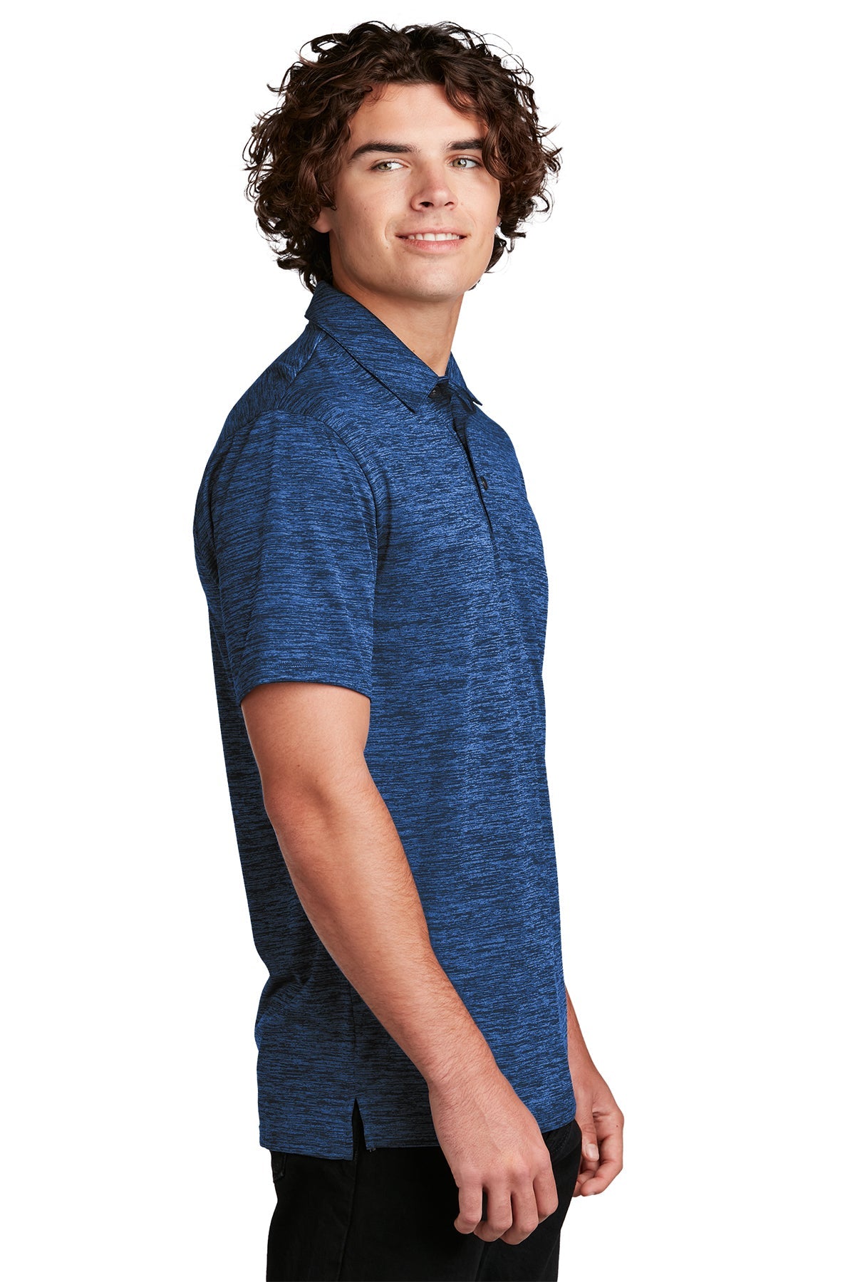 Sport-Tek PosiCharge Branded Electric Heather Polos, Dark Royal- Black Electric