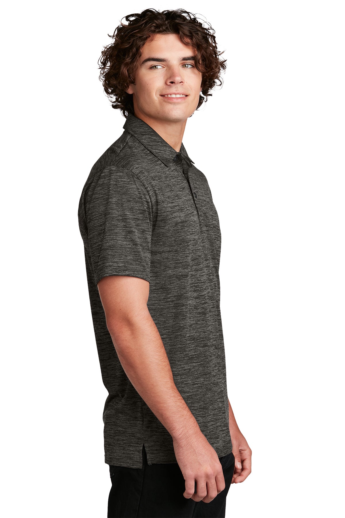 Sport-Tek PosiCharge Custom Electric Heather Polos, Grey-Black Electric