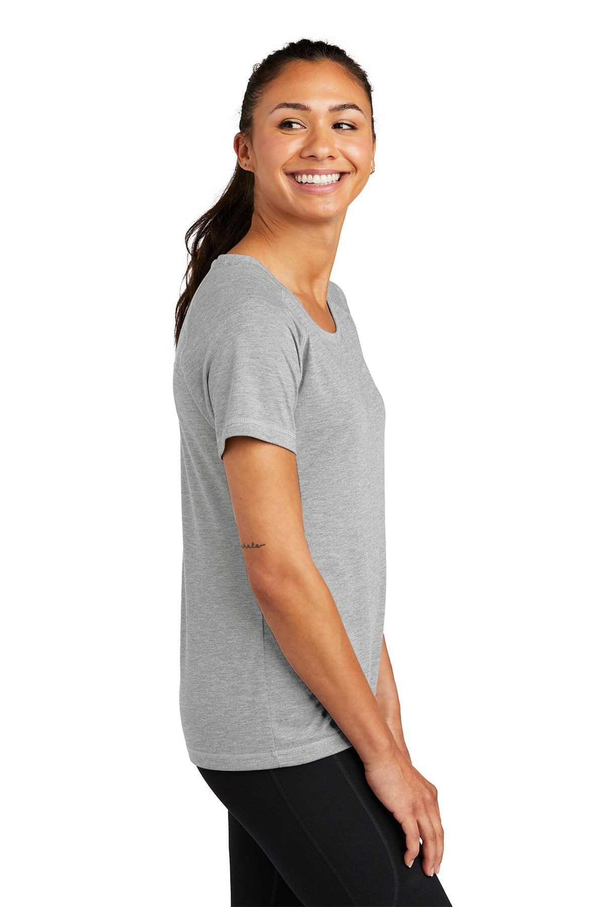 Sport-Tek Ladies PosiCharge Customized Tri Blend Wicking Scoop Neck Raglan Tee's, Light Grey Heather