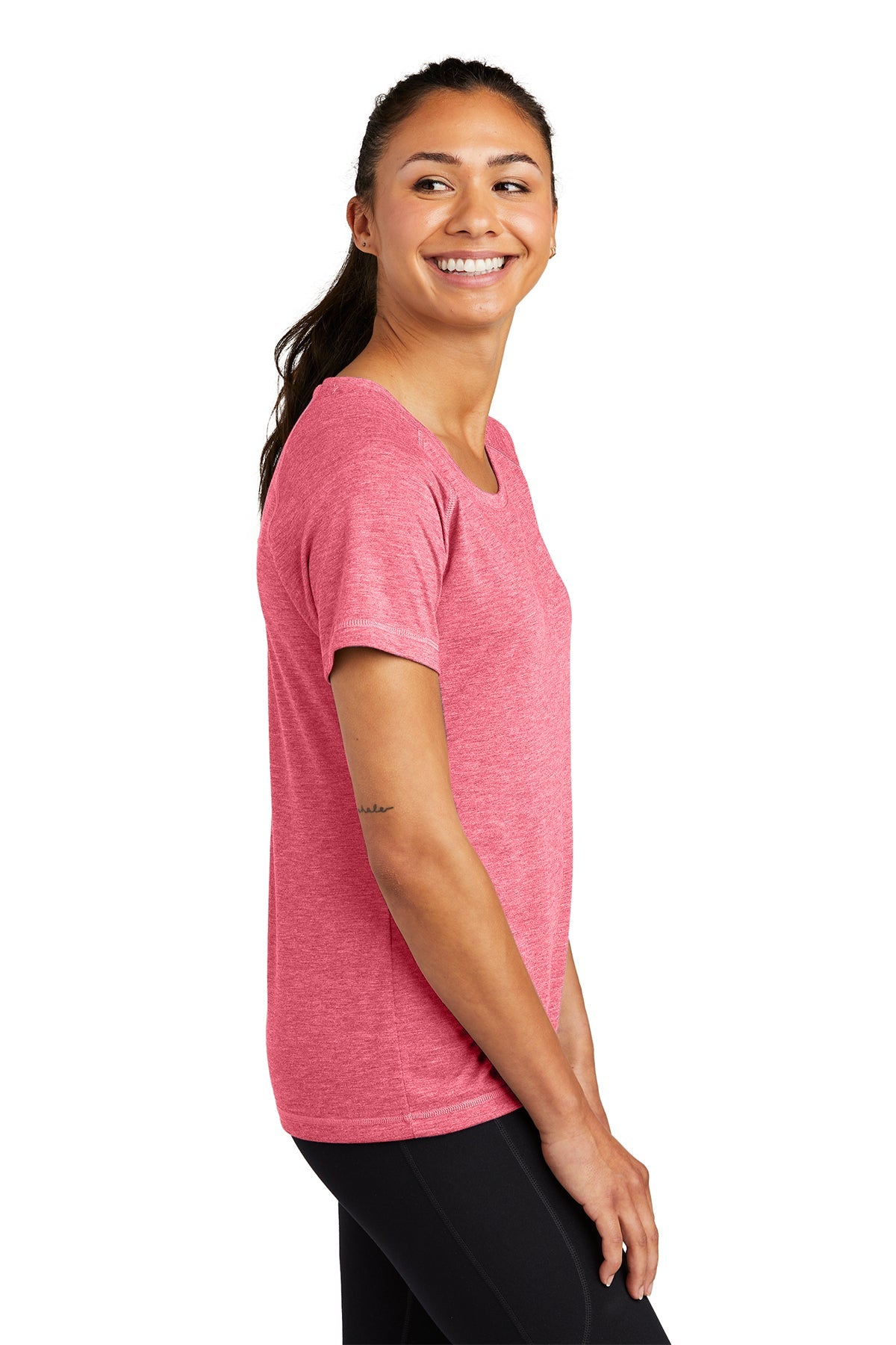 Sport-Tek Ladies PosiCharge Customized Tri Blend Wicking Scoop Neck Raglan Tee's, Pink Raspberry Heather
