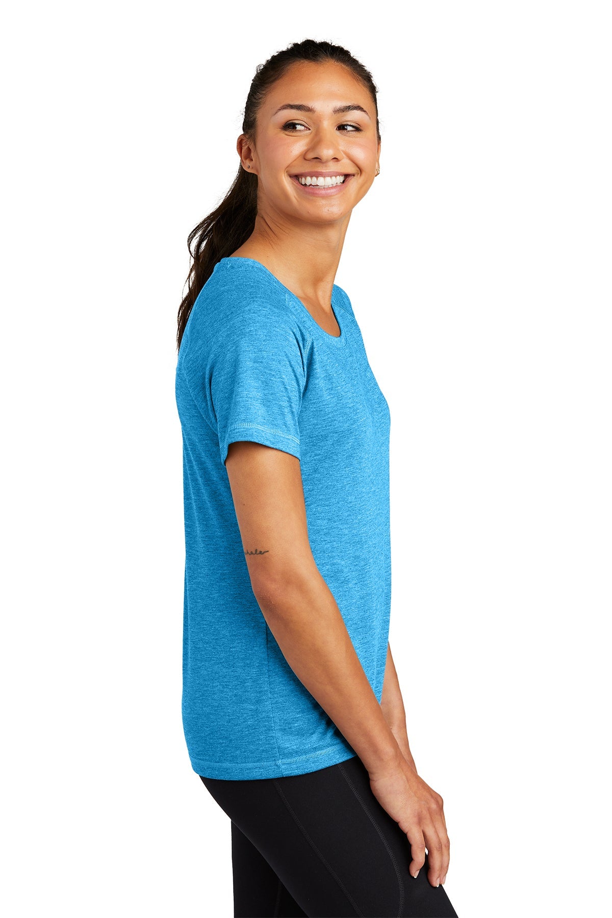 Sport-Tek Ladies PosiCharge Custom Tri Blend Wicking Scoop Neck Raglan Tee's, Pond Blue Heather