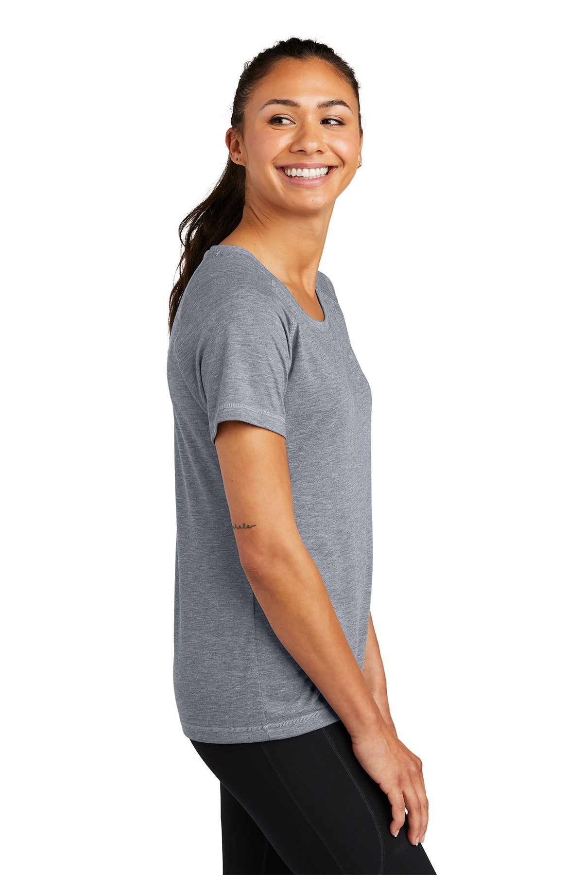 Sport-Tek Ladies PosiCharge Custom Tri Blend Wicking Scoop Neck Raglan Tee's, True Navy Heather