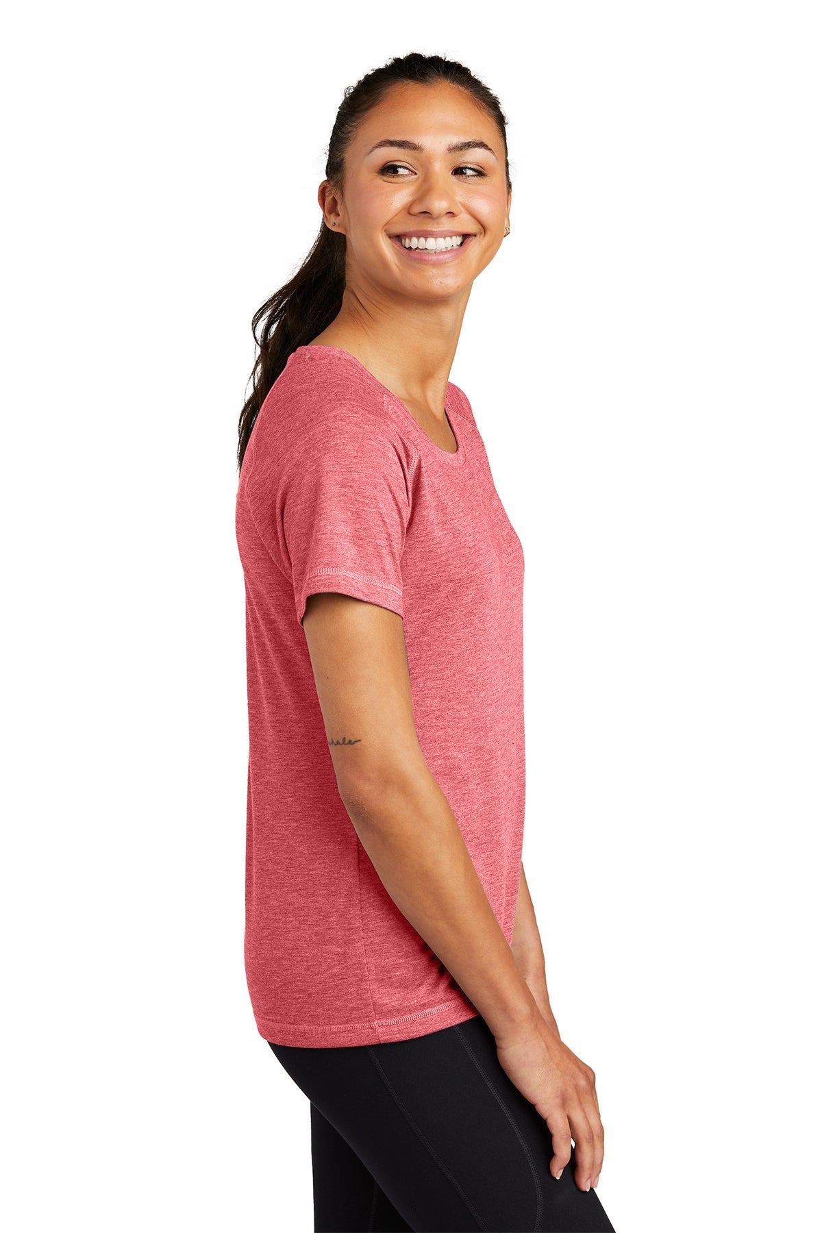 Sport-Tek Ladies PosiCharge Custom Tri Blend Wicking Scoop Neck Raglan Tee's, True Red Heather