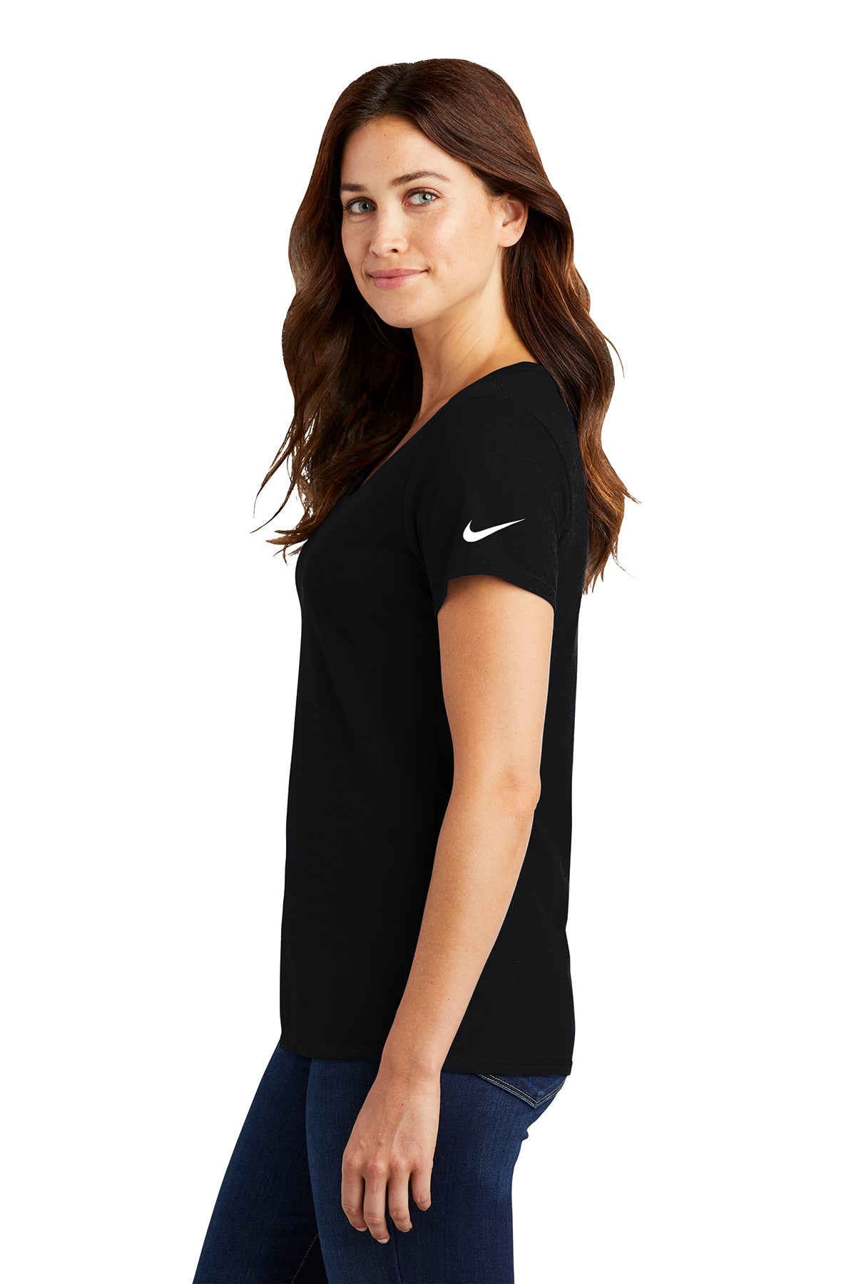 nike ladies drifit cottonpoly scoop neck tee nkbq5234 black
