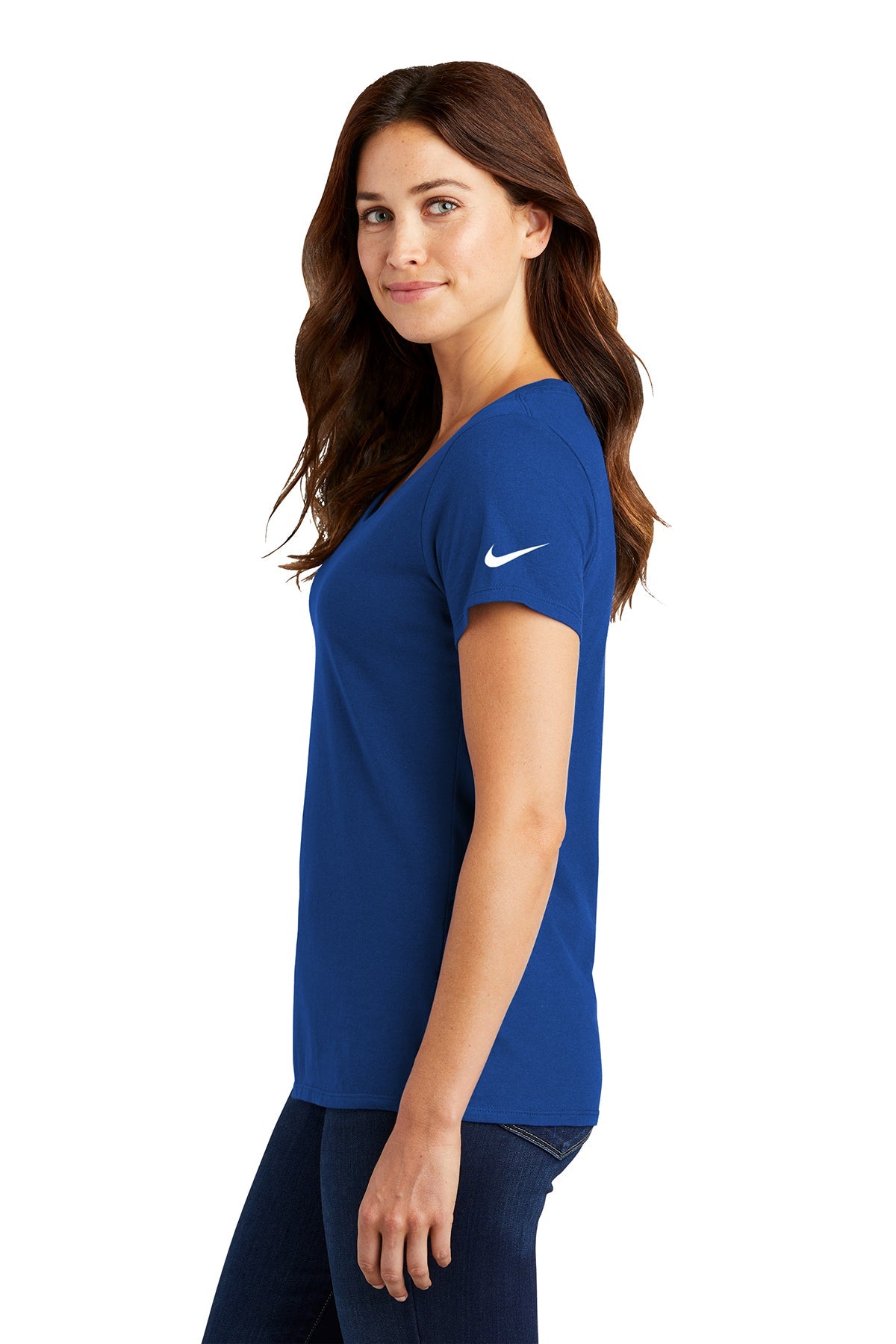 nike ladies drifit cottonpoly scoop neck tee nkbq5234 rush blue