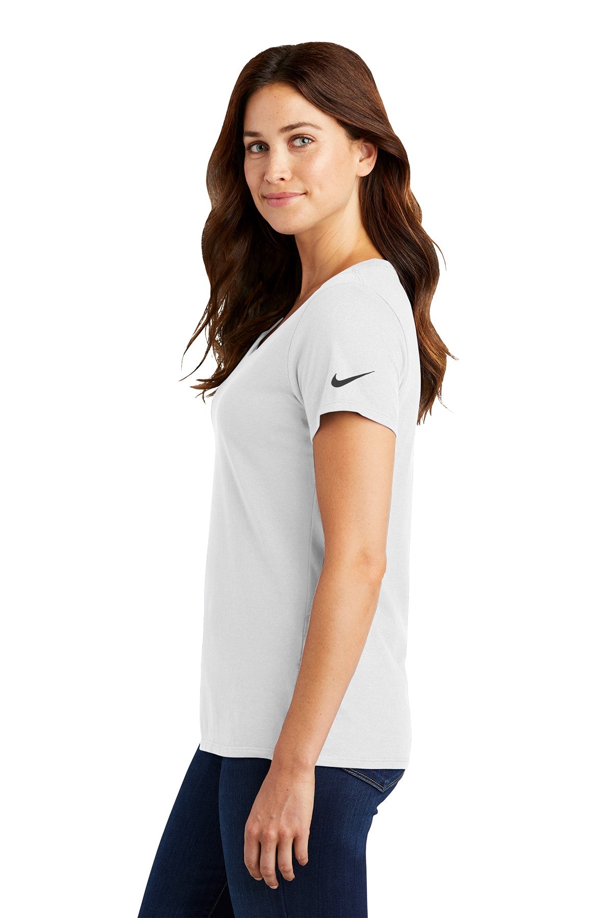 nike ladies drifit cottonpoly scoop neck tee nkbq5234 white