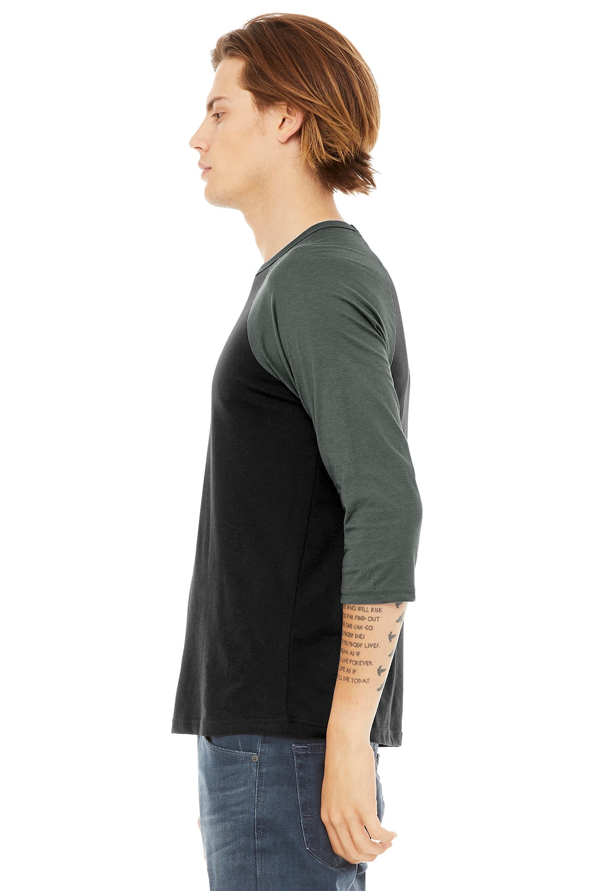 Bella Canvas Unisex 3/4-Sleeve Baseball T-Shirt, Black/ Deep Heather