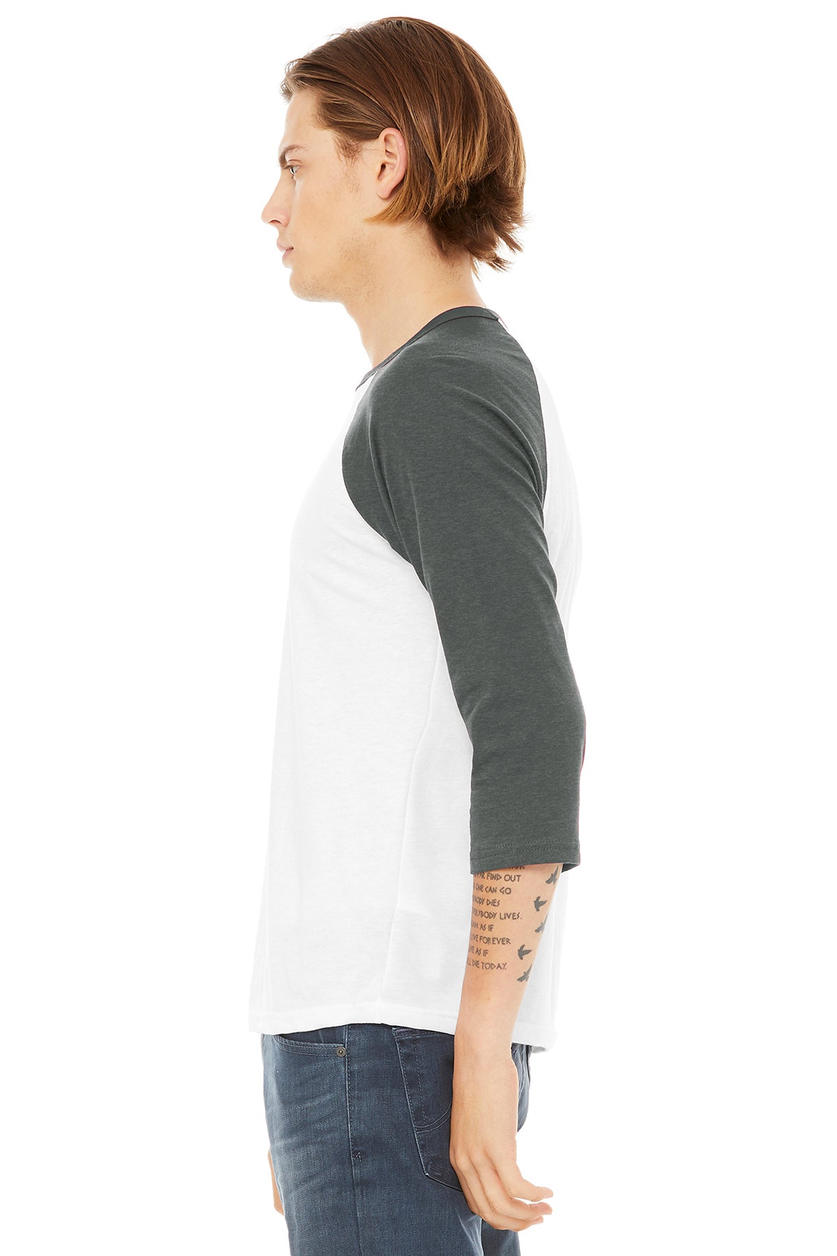 Bella Canvas Unisex 3/4-Sleeve Baseball T-Shirt, White/ Deep Heather [Better World Books]