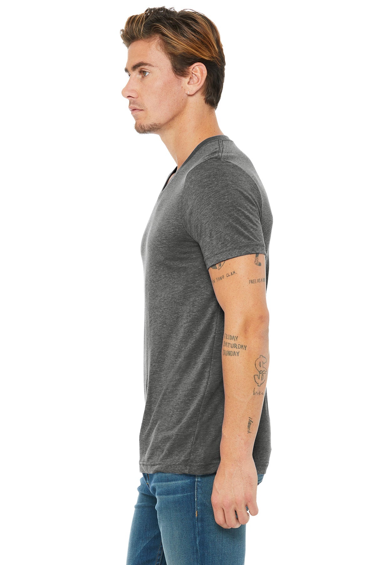 bella + canvas unisex triblend short sleeve v-neck t-shirt 3415c grey triblend