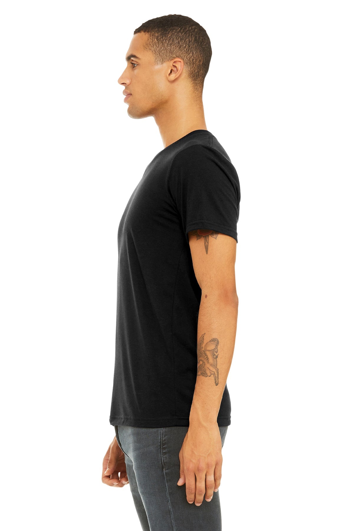bella + canvas unisex triblend short sleeve v-neck t-shirt 3415c sld blk trblnd
