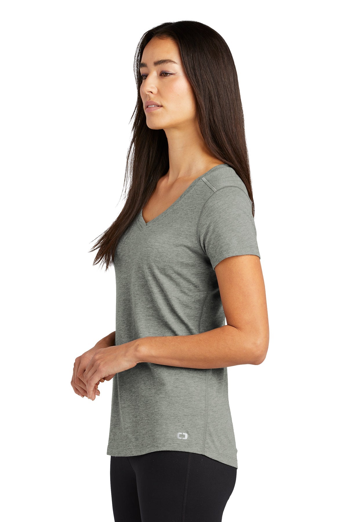 ogio endurance ladies peak v neck tee loe337 gear grey heather