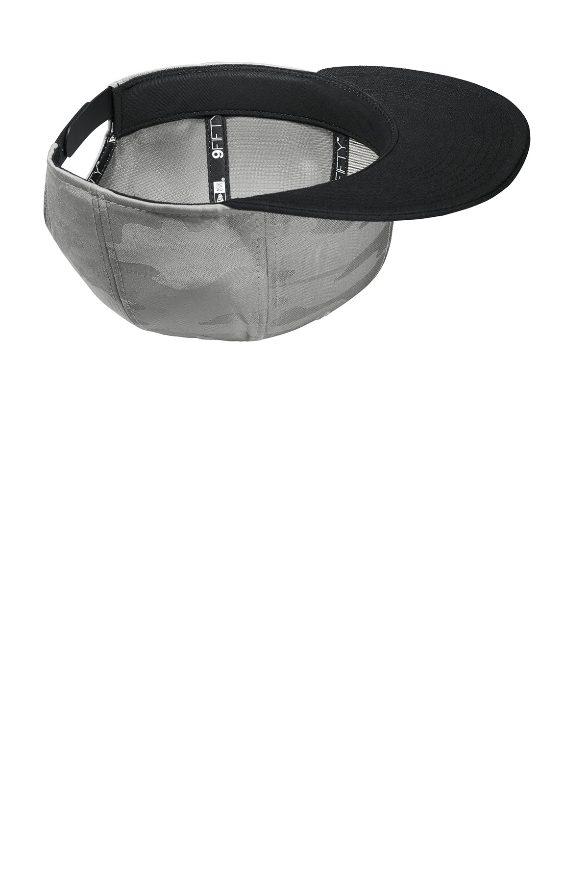 New Era Camo Flat Bill Snapback Custom Caps, Black/ Rainstorm Grey Camo