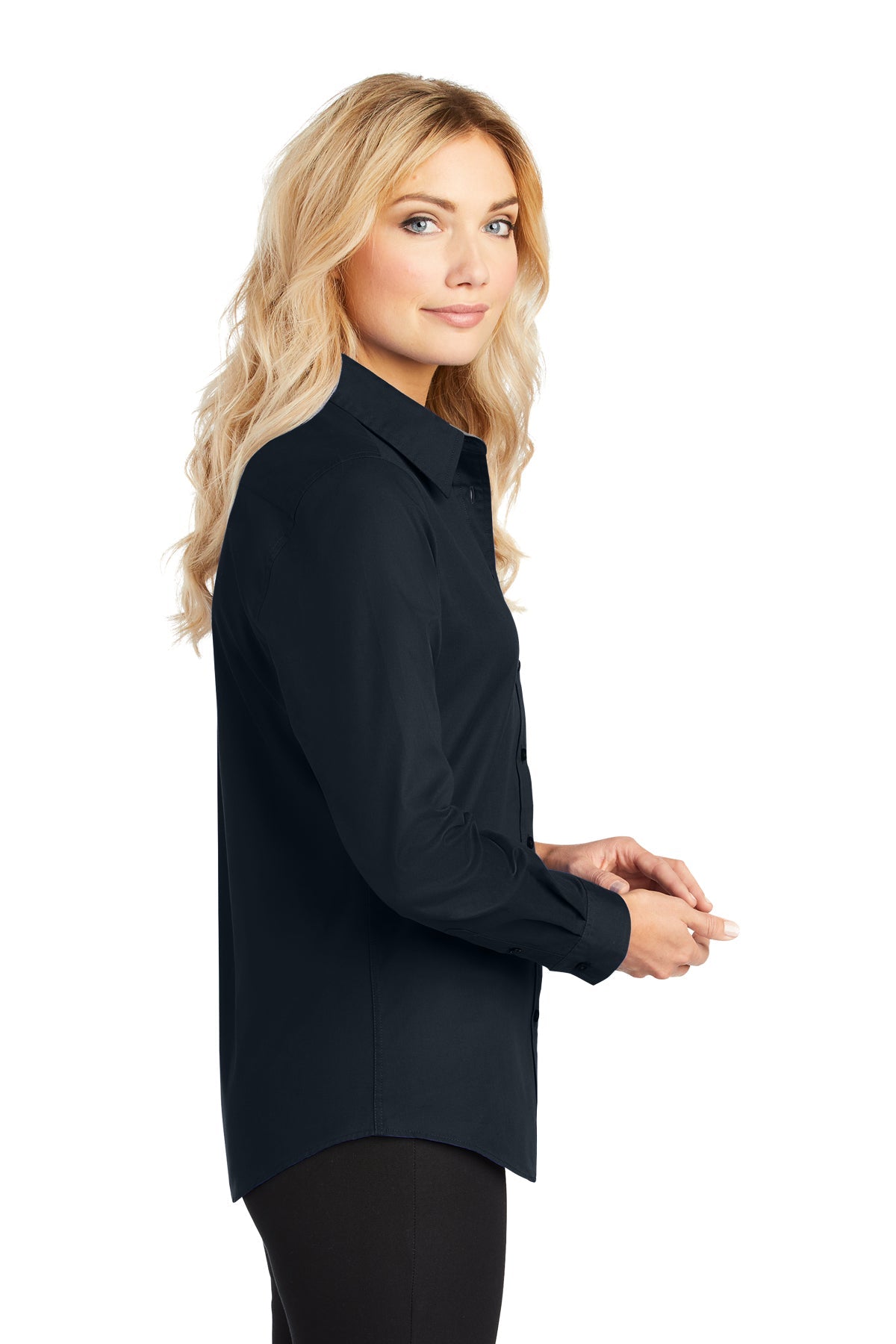 port authority_l608 _classic navy/ light stone_company_logo_button downs