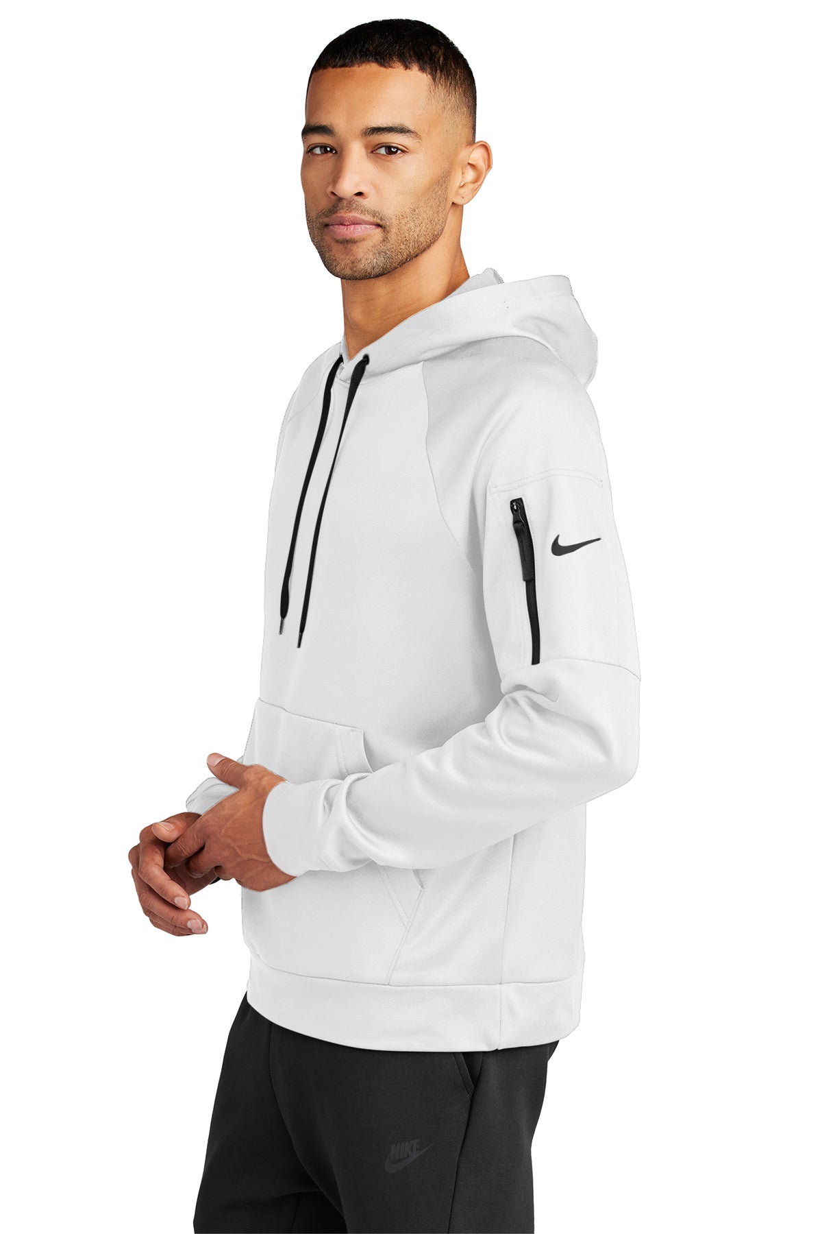 Nike Therma-FIT Pocket Pullover Branded Hoodies, White [Zane Birts]