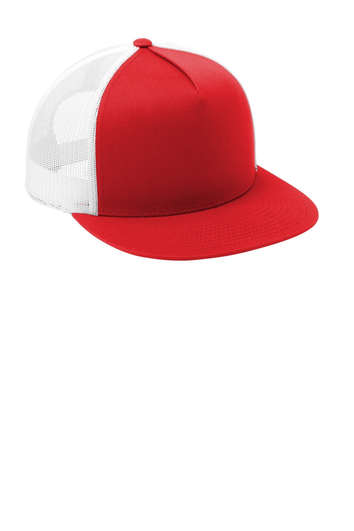 Sport-Tek Yupoong 5-Panel Classic Trucker Customized Mesh Back Caps, True Red/ White