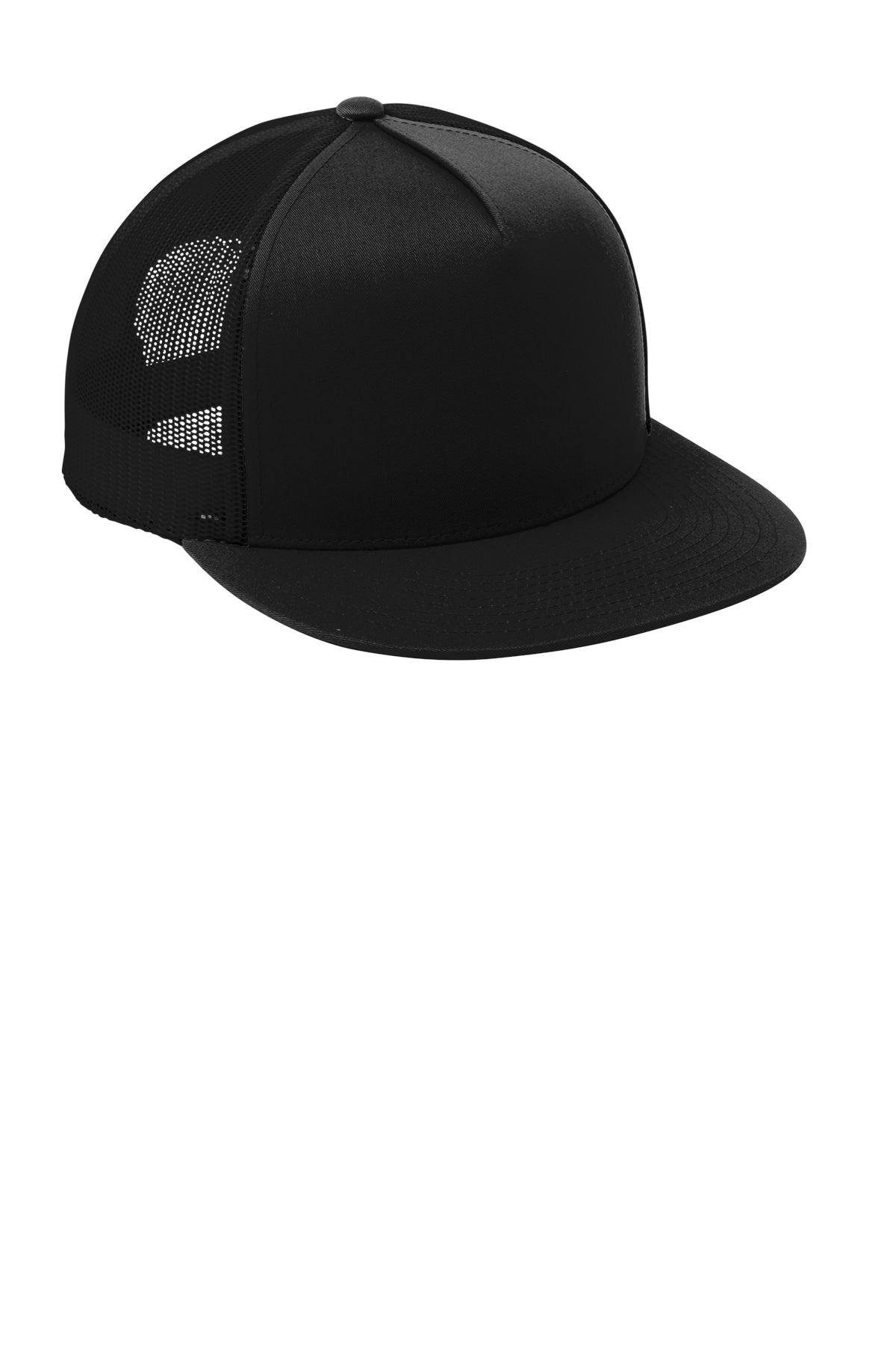 Sport-Tek Yupoong 5-Panel Classic Trucker Custom Mesh Back Caps, Black/ Black