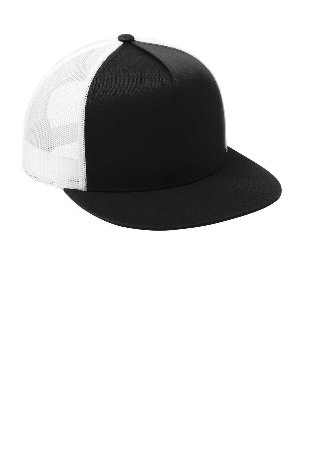Sport-Tek Yupoong 5-Panel Classic Trucker Custom Mesh Back Caps, Black/ White