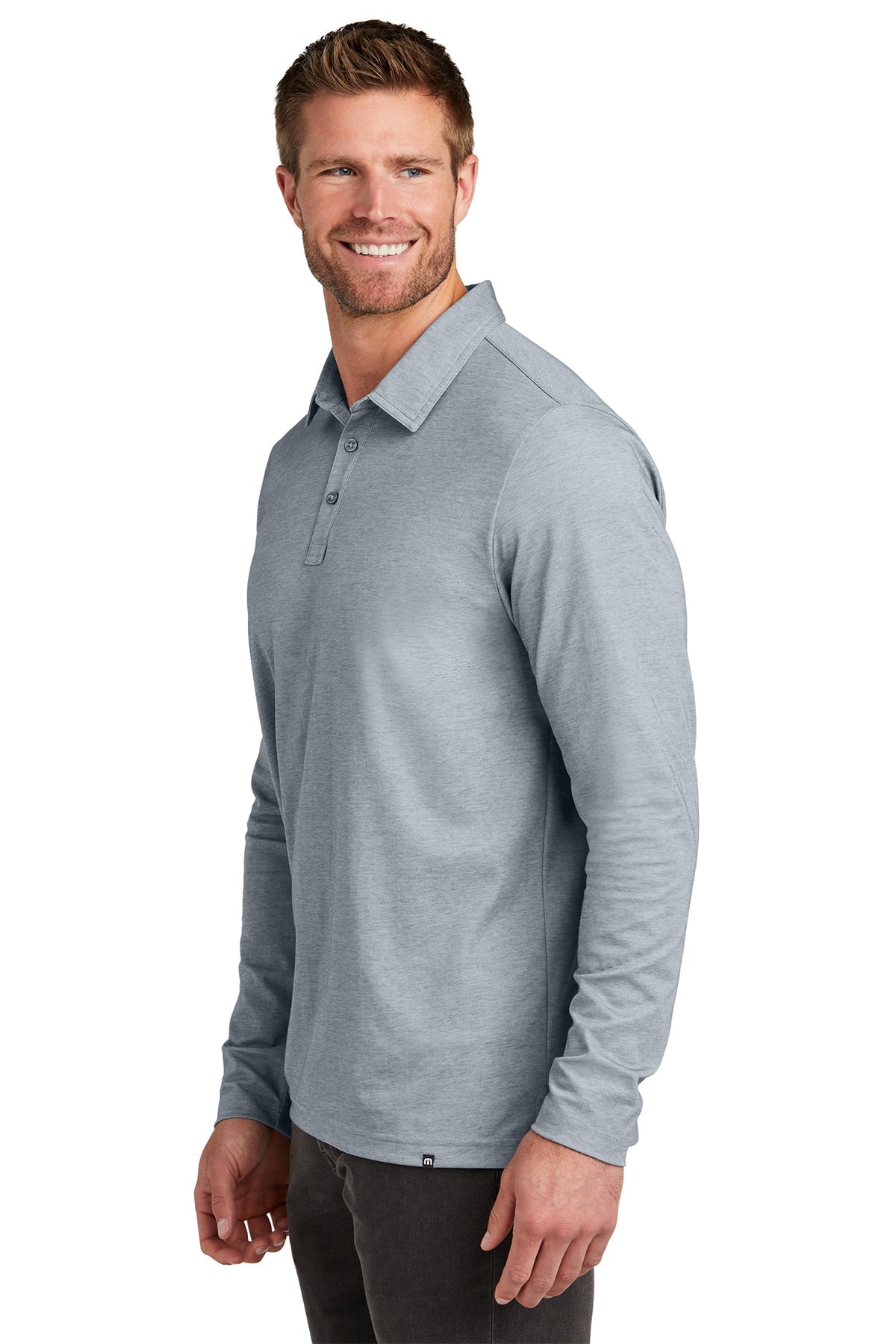 TravisMathew Oceanside Long Sleeve Custom Polos, Quiet Shade Grey Heather