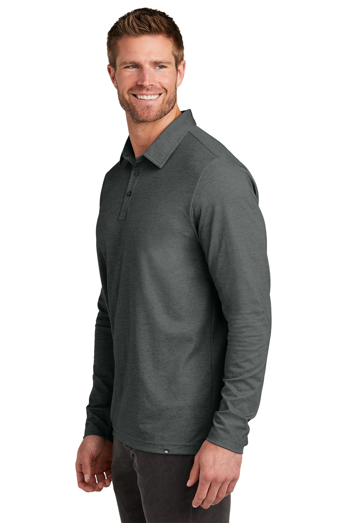TravisMathew Oceanside Long Sleeve Custom Polos, Black Heather