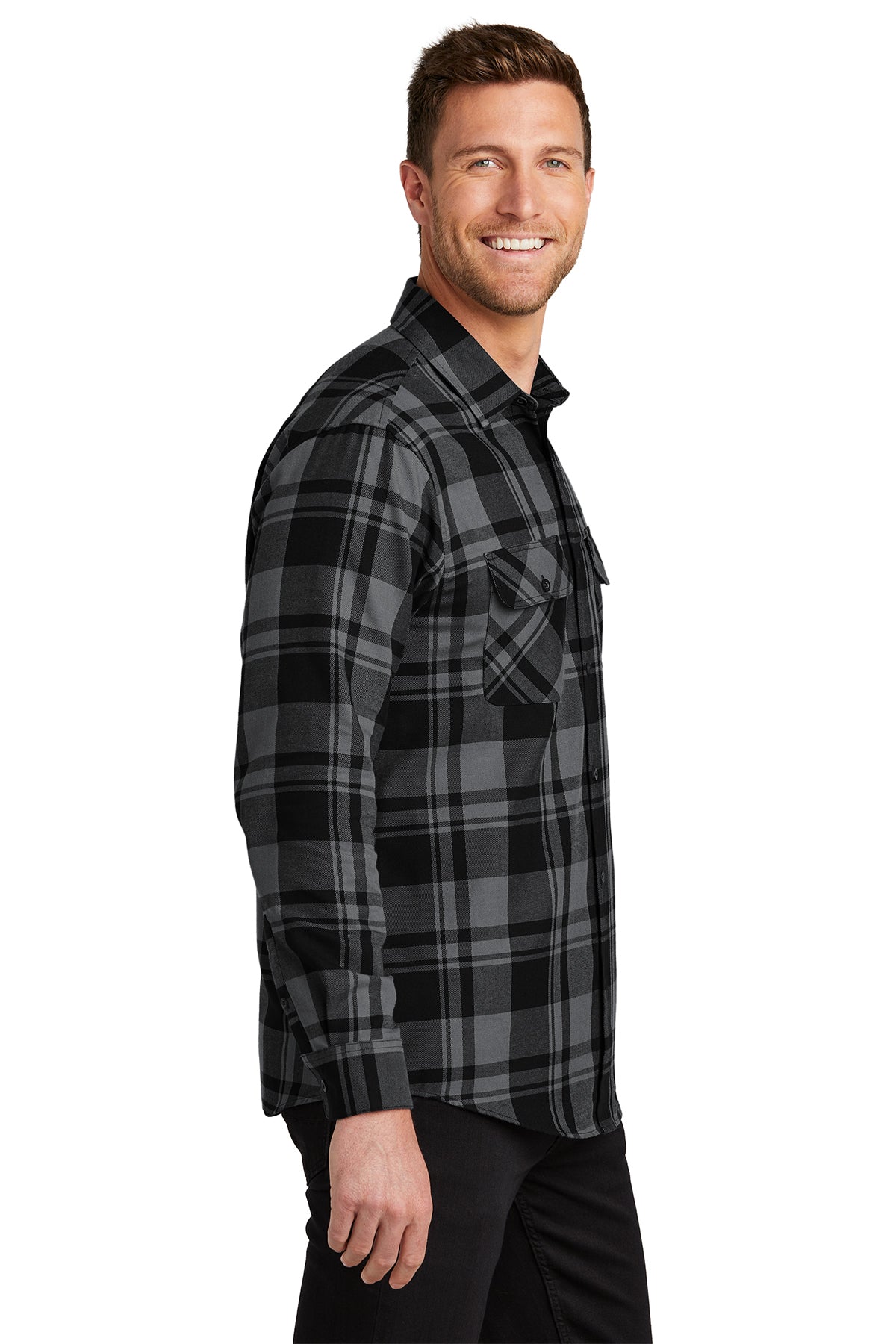 port authority_w668 _grey/ black_company_logo_button downs