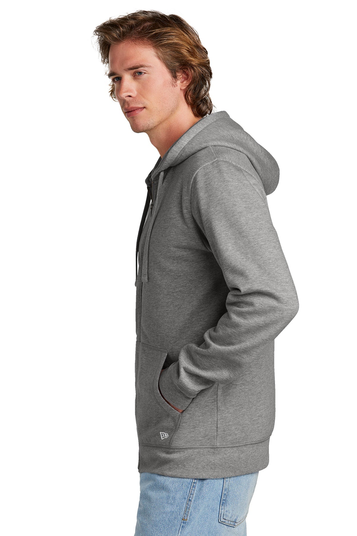 New Era Comeback Fleece Full-Zip Custom Hoodies, Dark Heather Grey