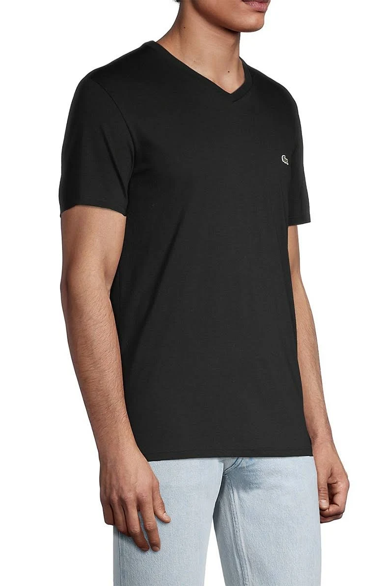 Custom Lacoste Mens V-neck Pima Cotton T Shirt TH6710 Black