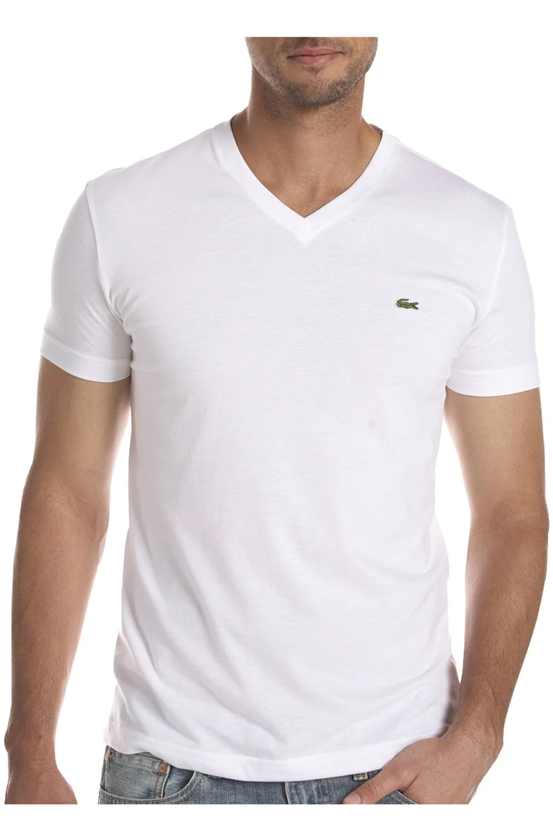 Custom Lacoste Mens V-neck Pima Cotton T Shirt TH6710 White
