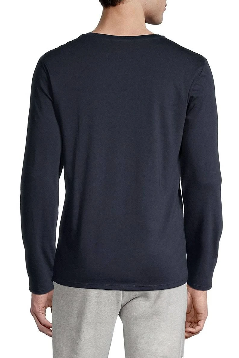 Custom Lacoste Mens Long Sleeve Pima V-Neck T Shirt TH6711 Navy