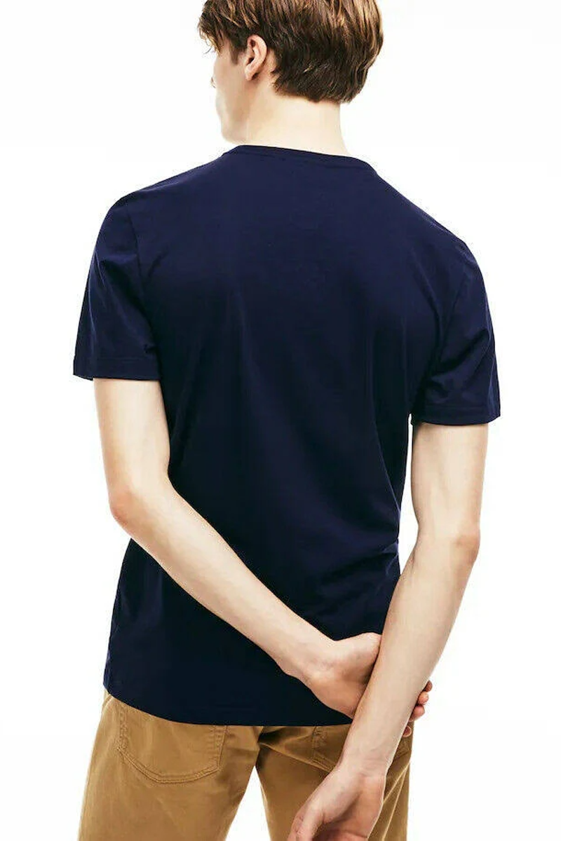 Custom Lacoste Mens Henley Neck Pima Cotton Jersey T Shirt th0884 Navy Blue