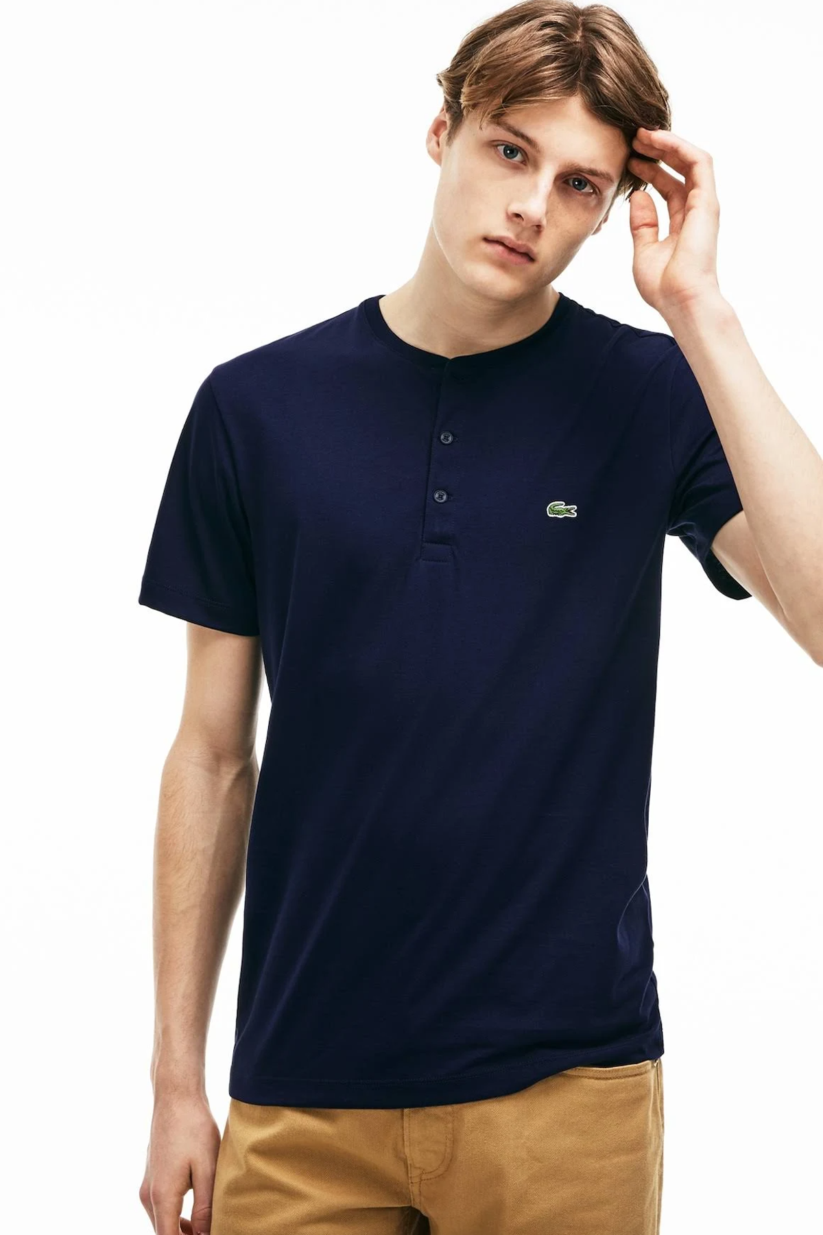 Lacoste Navy Blue th0884 embroidered logo shirts