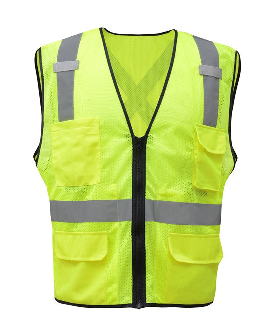 GSS Premium Class 2 Utility Safety Vest with X Back 1605 Lime